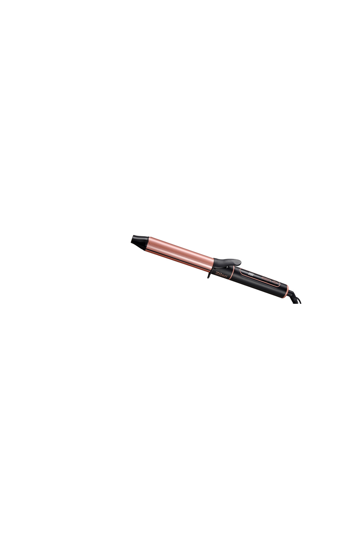Siyah saplı ve dijital göstergeli, rose gold saç maşası.