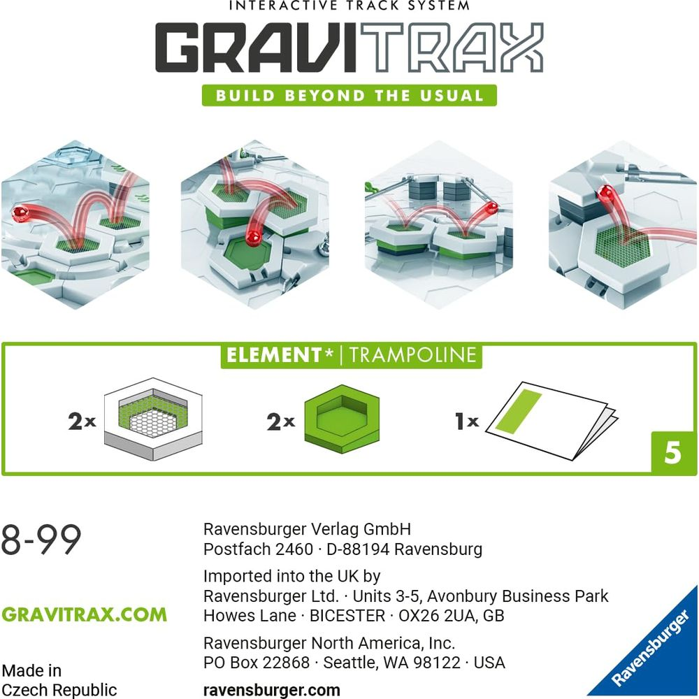 Elemento Trampolín Gravitrax: 2x rejilla, 2x base, 1x instrucciones.