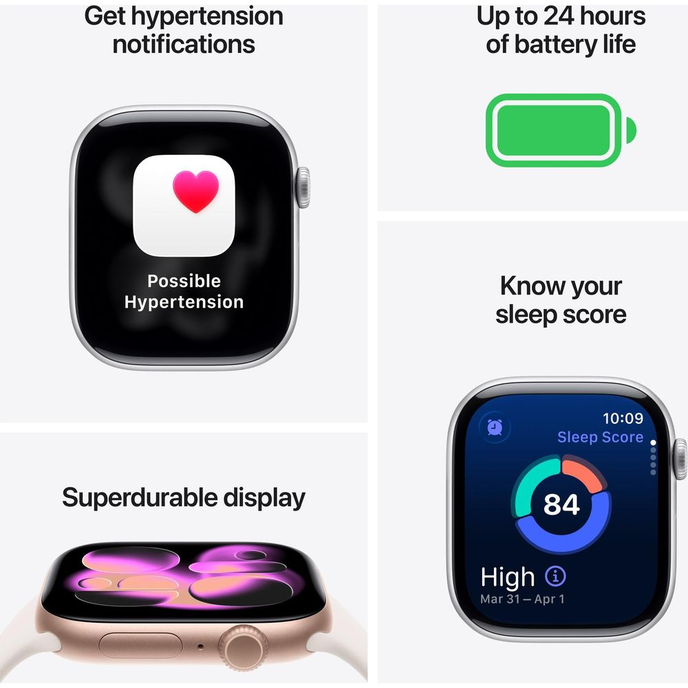 Uno smartwatch mostra notifiche, durata della batteria, punteggio del sonno e display resistente.