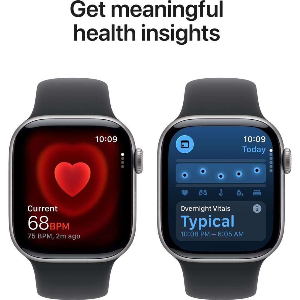 Due Apple Watch mostrano dati sanitari. Sinistra frequenza cardiaca, destra segni vitali.