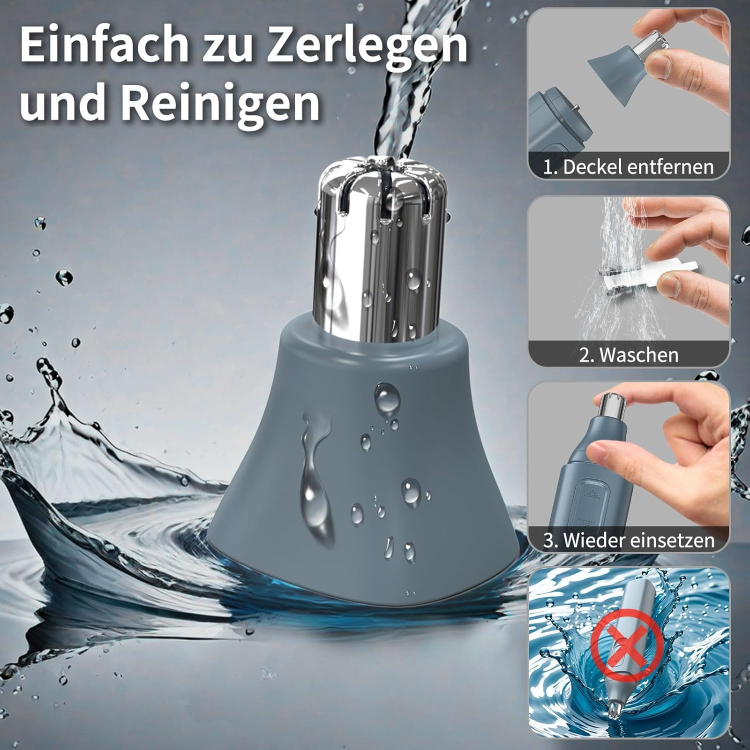 Ein Trimmer wird zerlegt, gewaschen und wieder zusammengesetzt.