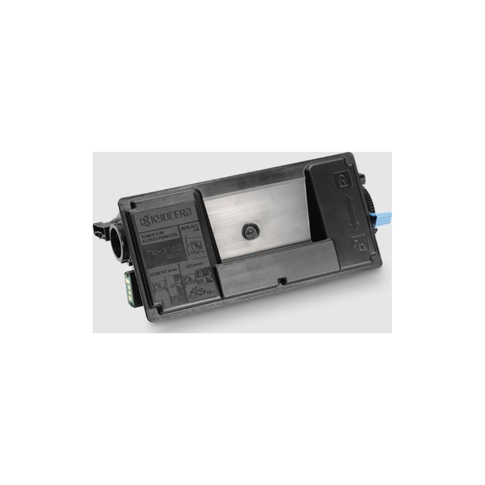 Toner Kyocera TK-3160 do drukarek Ecosys, z ikonami instalacji.