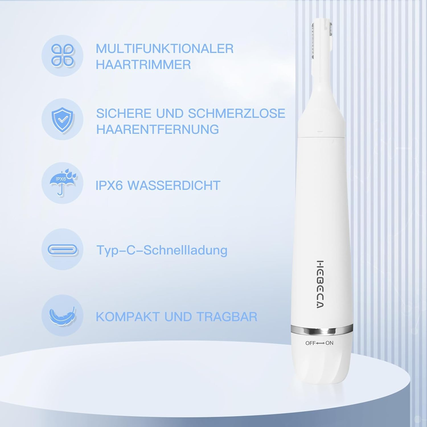 Ein weißer, multifunktionaler Haartrimmer mit Typ-C-Ladung.