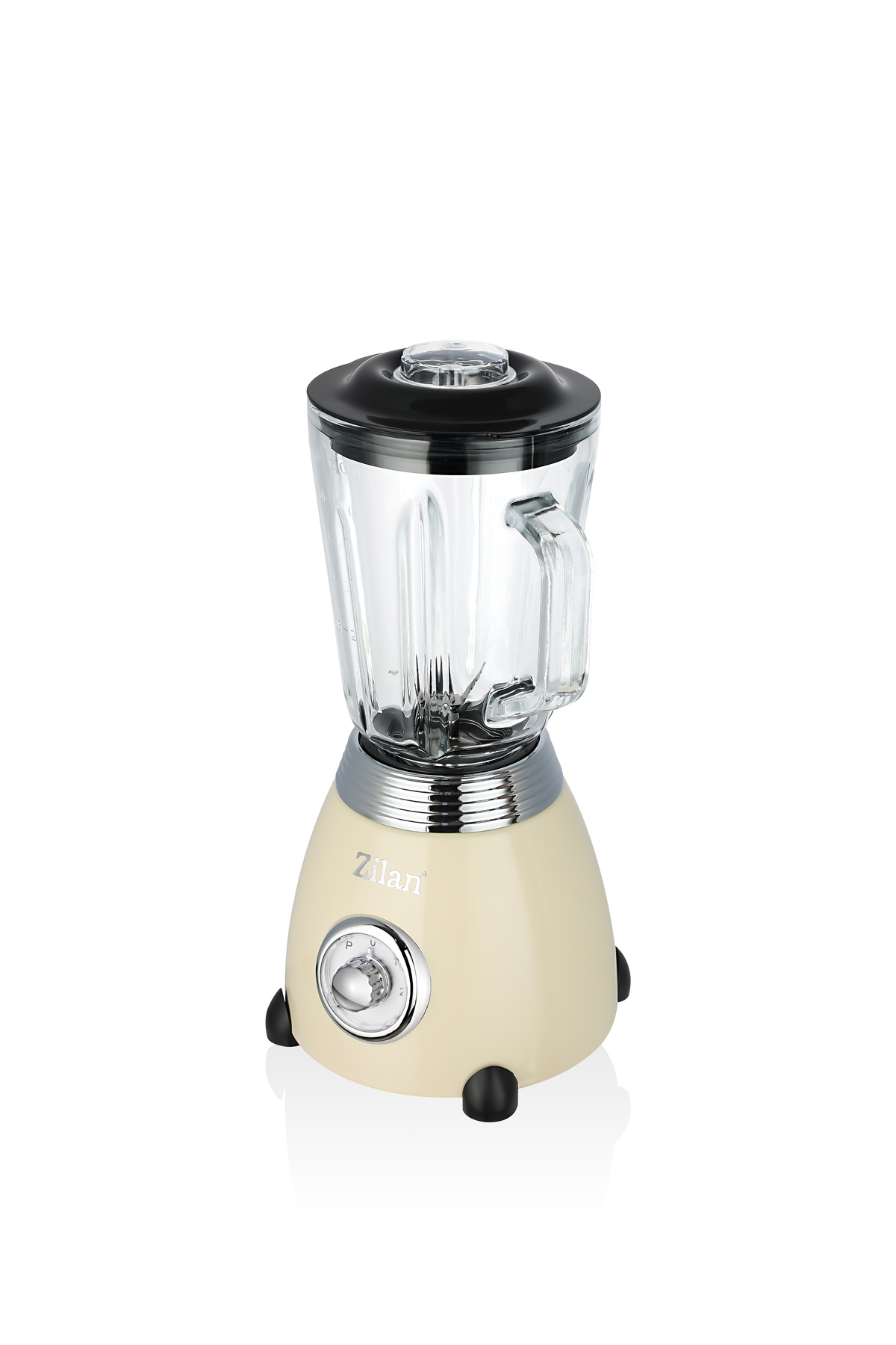 Cam hazne ve siyah kapaklı krem rengi Zilan blender.