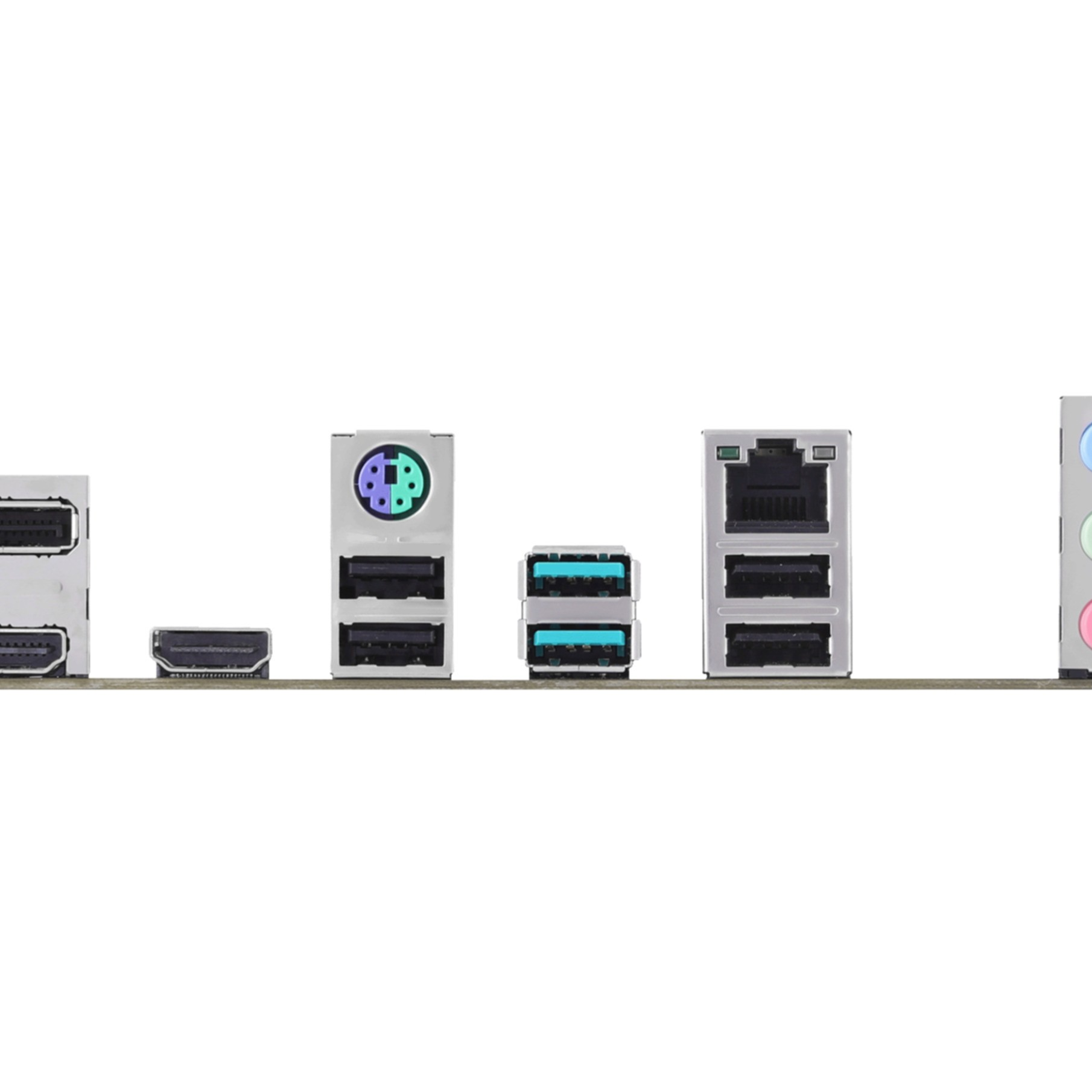 A row of computer ports including USB, HDMI, and Ethernet connections.