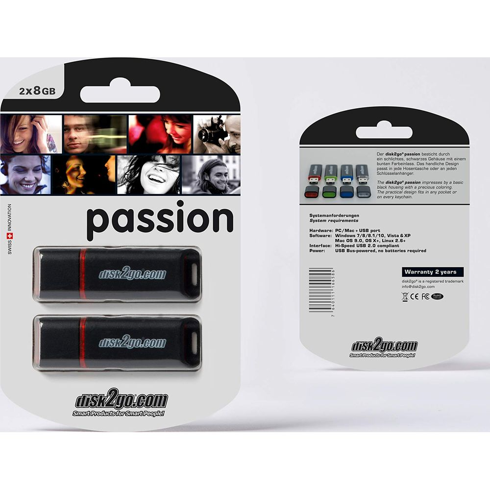 Due unità USB nere con accenti rossi e marchio disk2go.com.