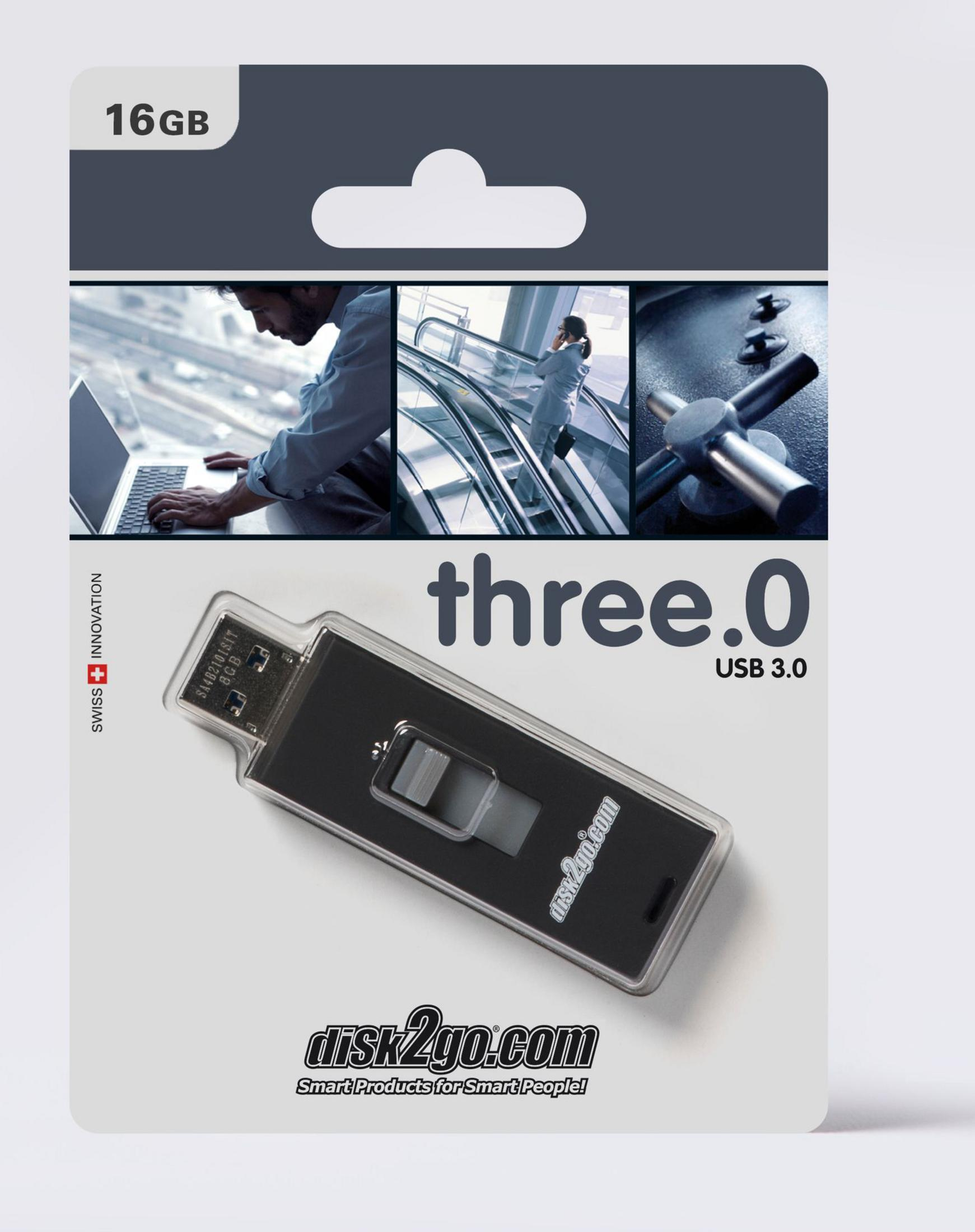 Clé USB 3.0 de 16 Go avec trois images de scènes d'affaires.