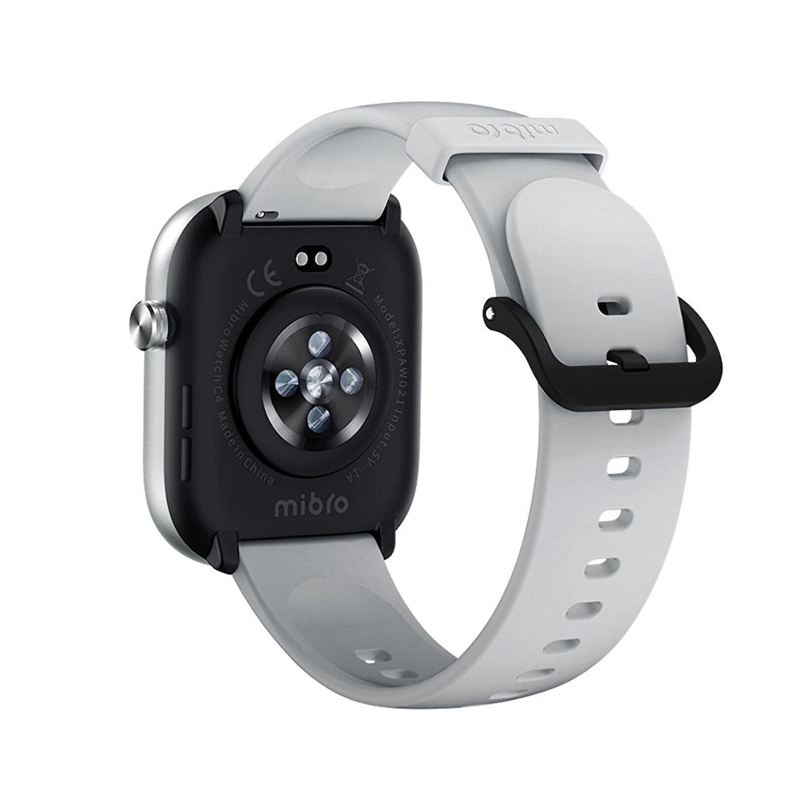 Kalp atış hızı sensörlü gri akıllı saatin arkası. Model XPAW021.