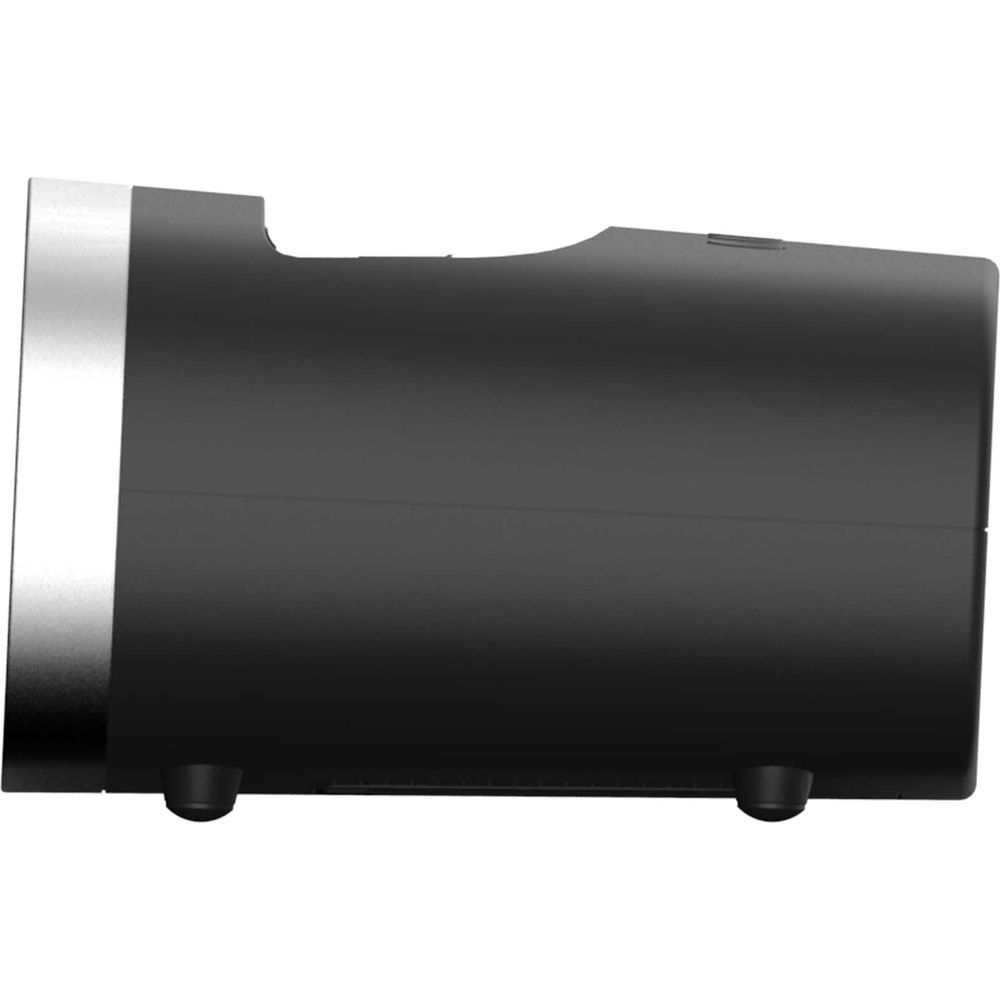 Czarne urządzenie z srebrnym paskiem i dwiema stopkami.