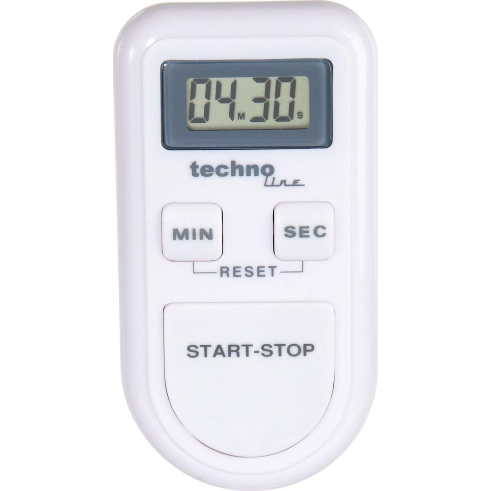 Un timer digitale bianco con schermo LCD che mostra 04:30.