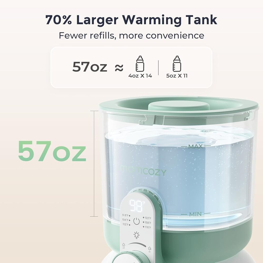Un chauffe-biberon vert d'une capacité de 57 oz avec écran numérique.