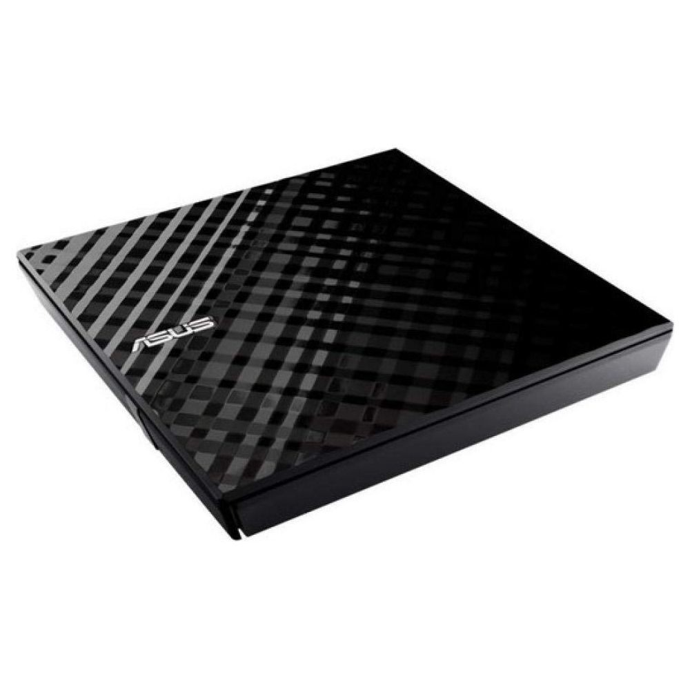 Elmas desenli siyah ASUS harici CD/DVD sürücüsü.