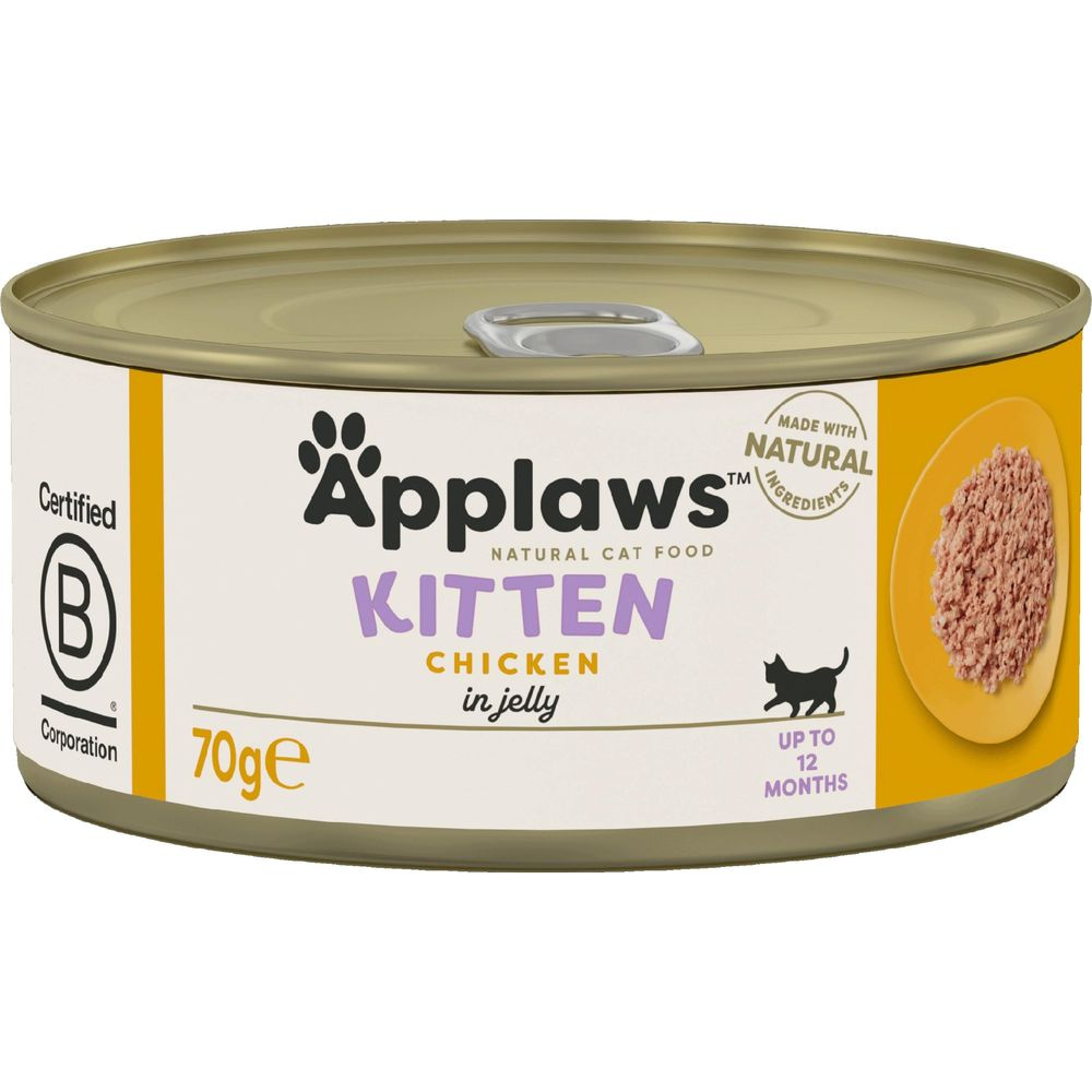 Comida Applaws para gatitos en gelatina con pollo, lata de 70g, para gatos hasta 12 meses.
