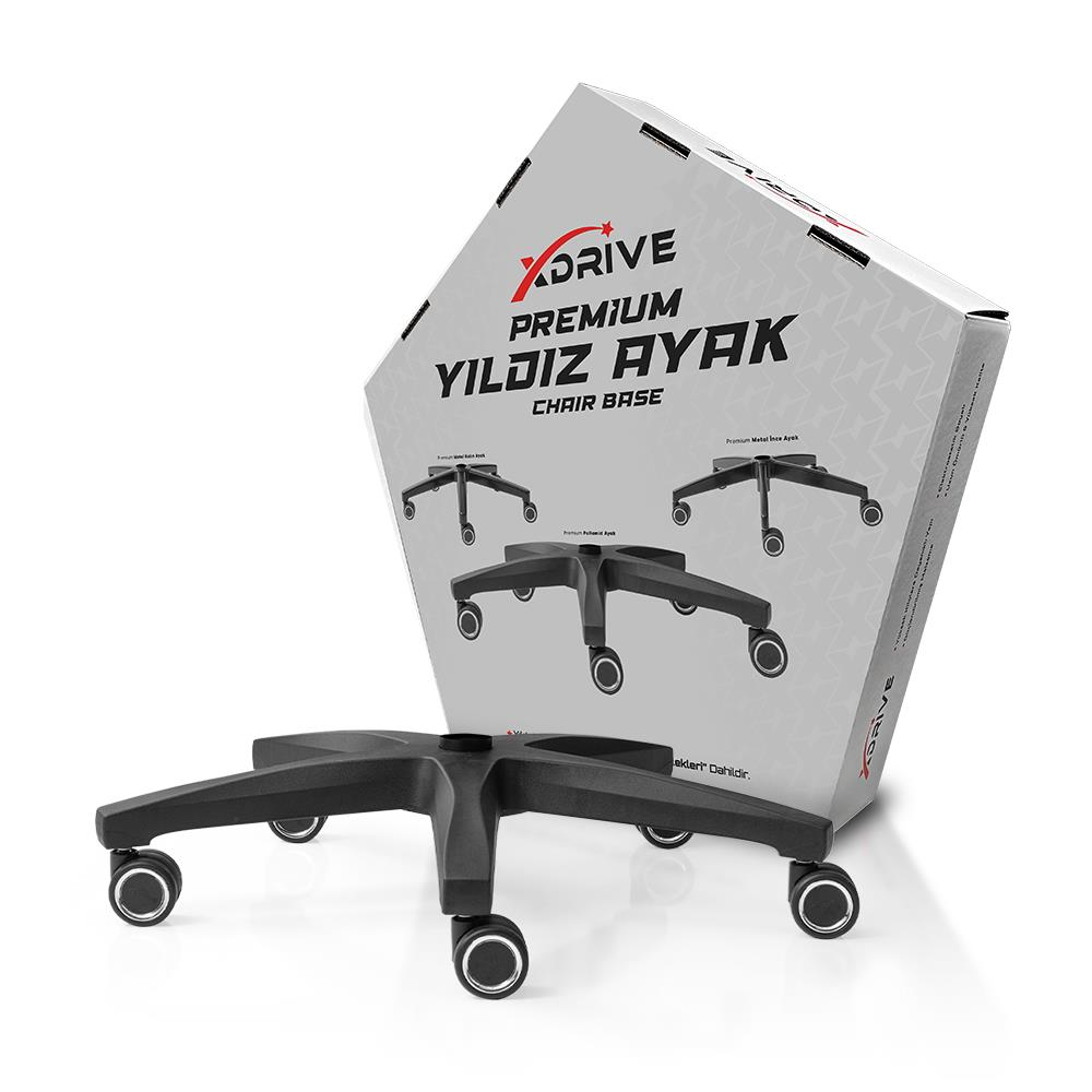 Tekerlekli ve ambalajlı siyah sandalye tabanı. XDRIVE PREMIUM YILDIZ AYAK.