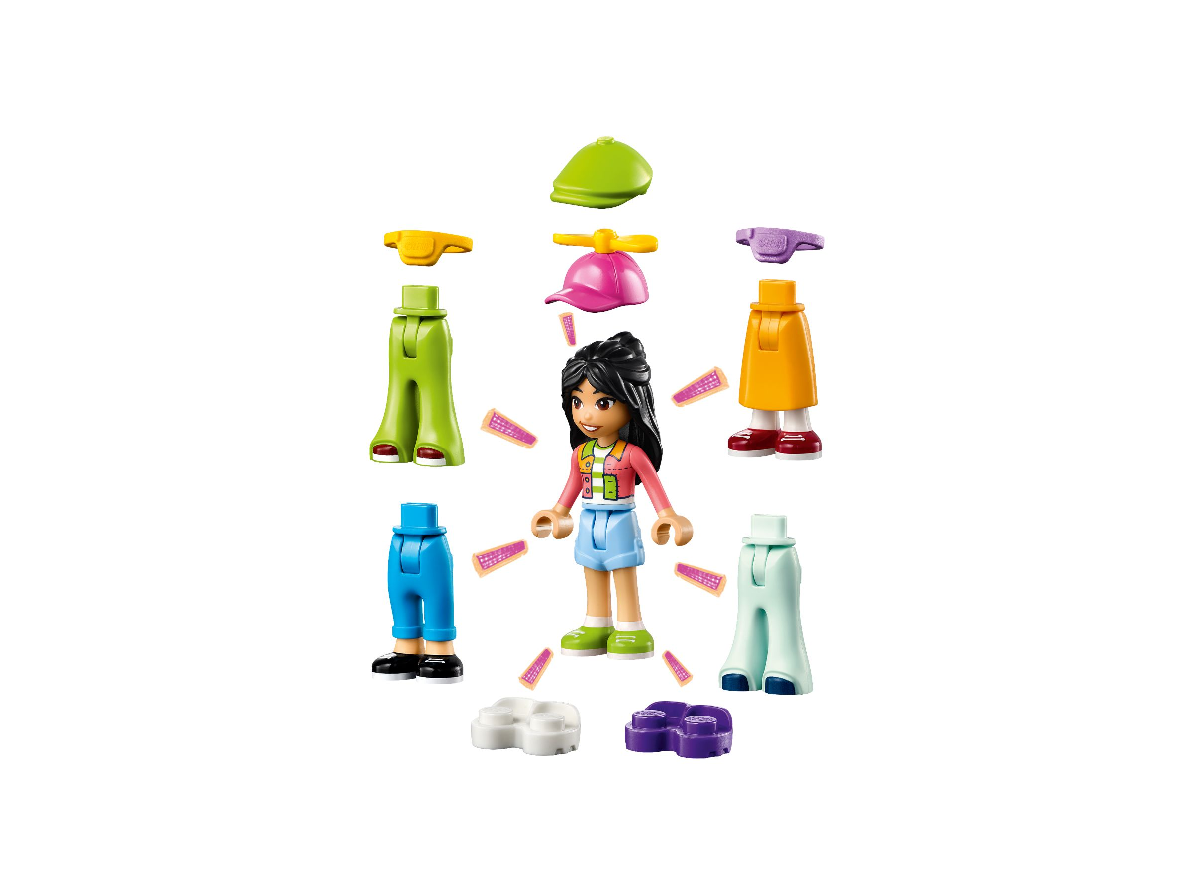 Eine Lego-Figur mit Kleidung und Accessoires in verschiedenen Farben.