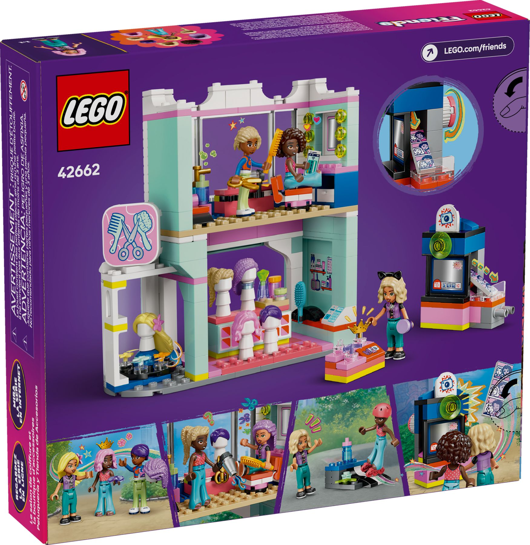 LEGO-Spielzeug-Friseursalon mit Figuren, Schaufensterpuppen und Zubehör.