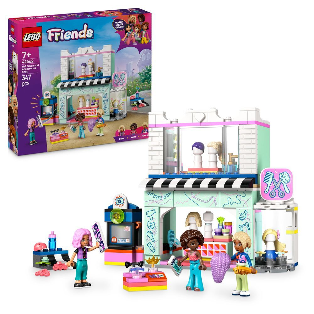 Lego Friends Friseursalon-Set mit Figuren, Zubehör und Gebäude.