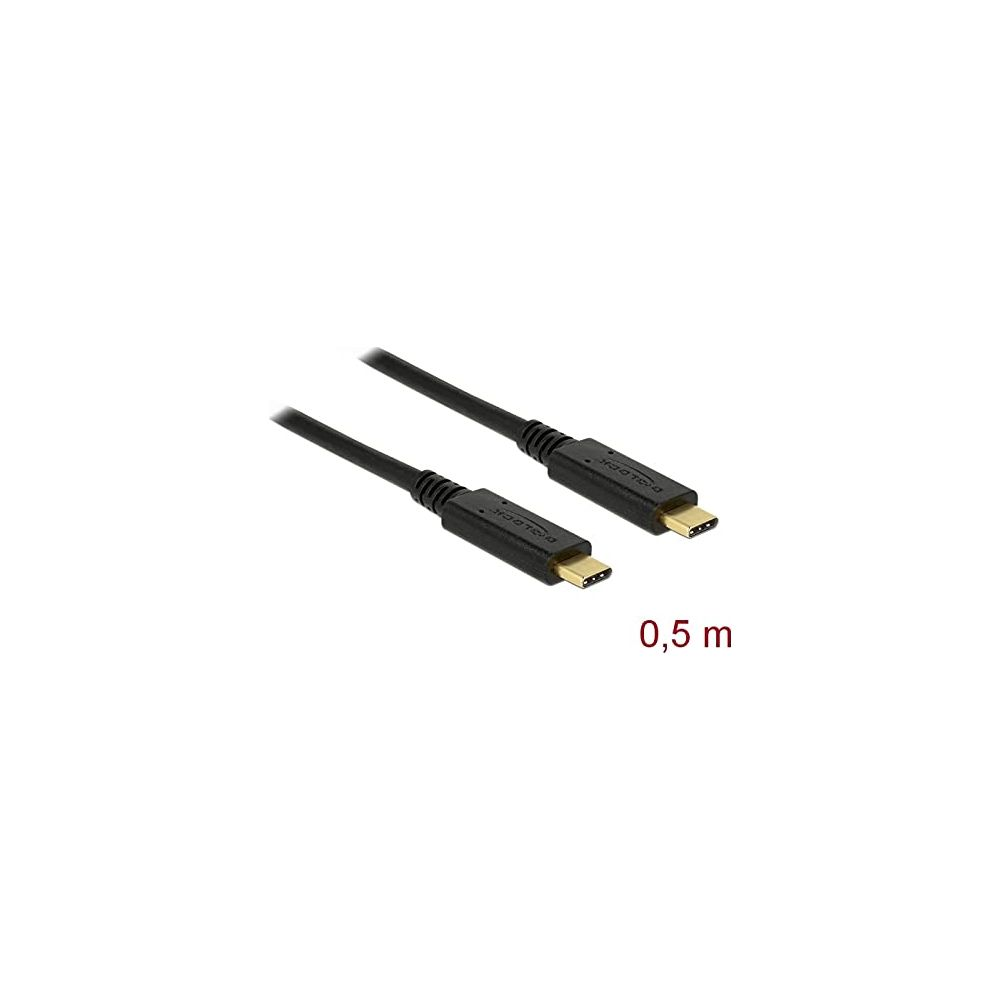 Twee zwarte USB-C kabels, 0,5 meter lang.