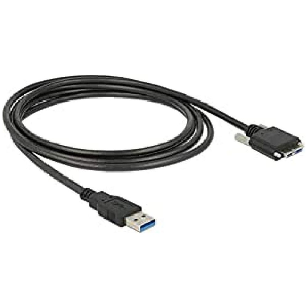 Zwarte USB-kabel met een USB-A-connector en een seriële poortconnector.
