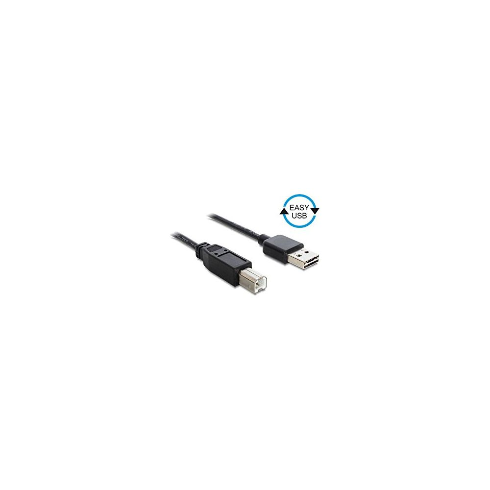 Een zwarte USB-kabel met type A en type B connectoren.