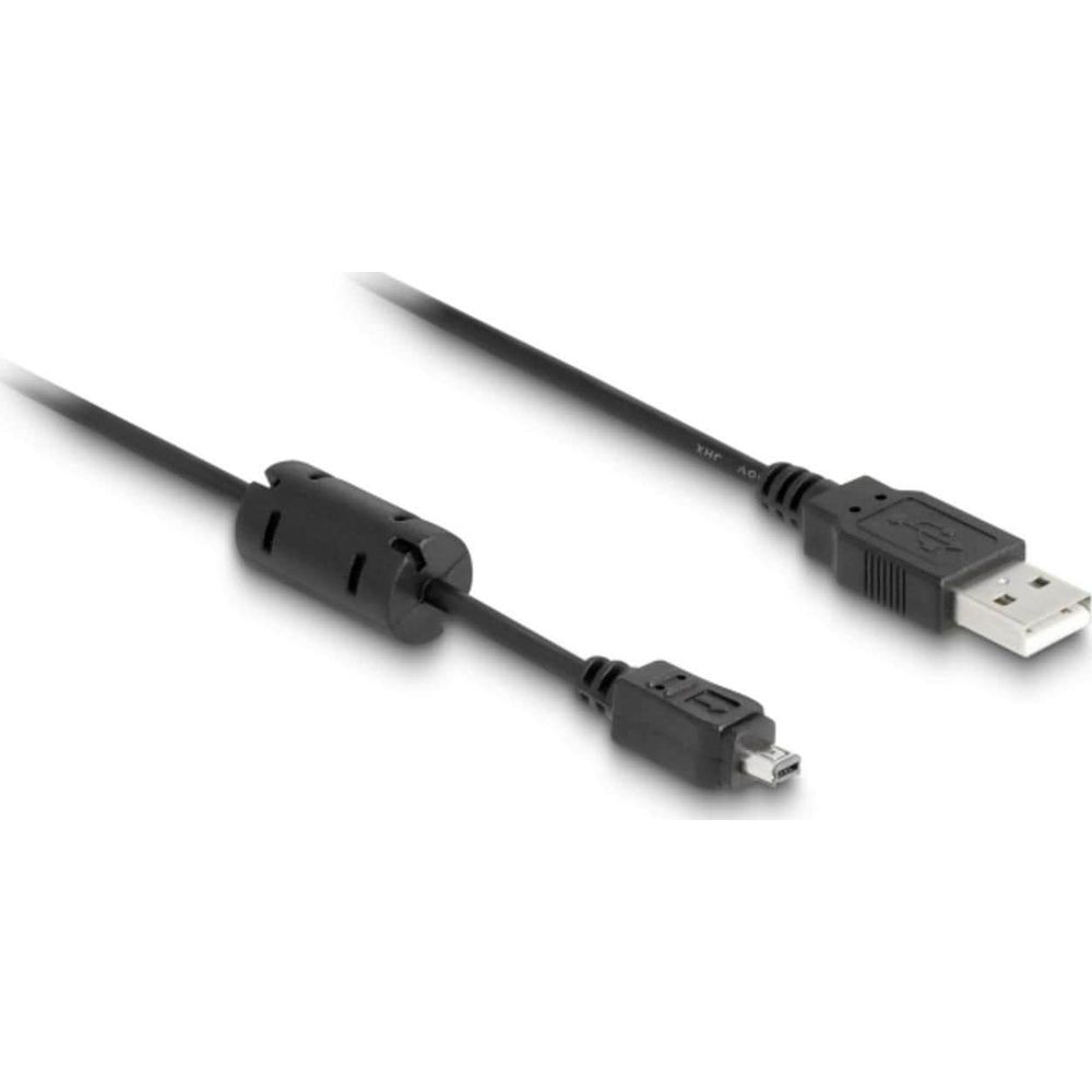 Een zwarte USB-kabel met standaard USB-A en micro USB-connectoren.
