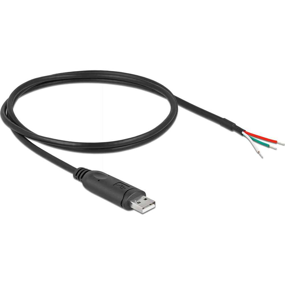 Cavo USB nero con fili rosso, verde e bianco scoperti.