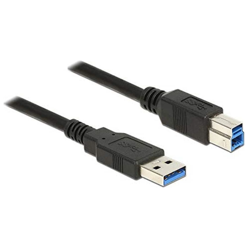 Two black USB 3.0 cables with blue connectors lie side by side.