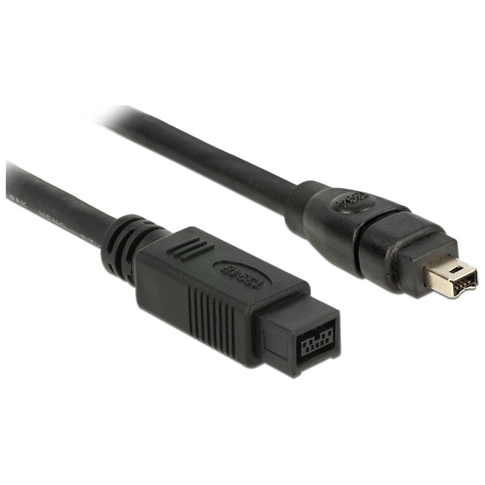 Un cavo nero con due connettori: un mini-USB e un FireWire a 6 pin.