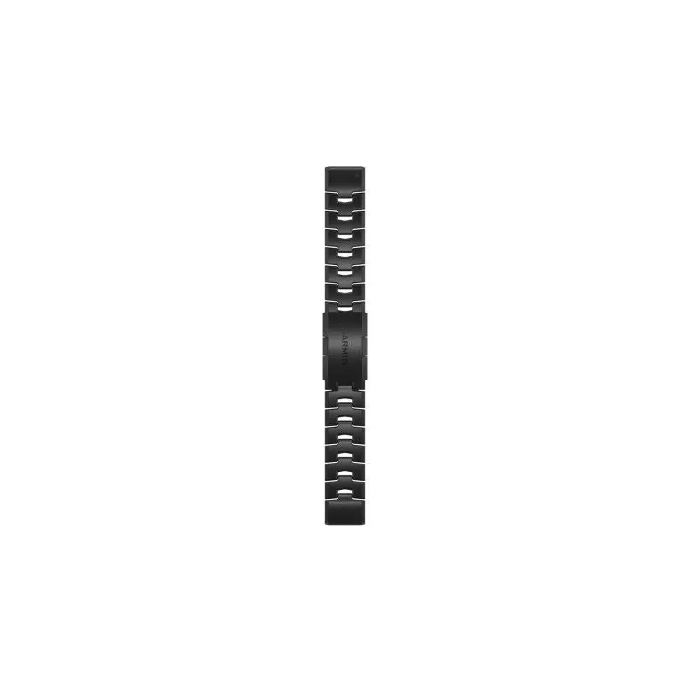 Czarna metalowa bransoleta zegarka z ogniwami i napisem "GARMIN".