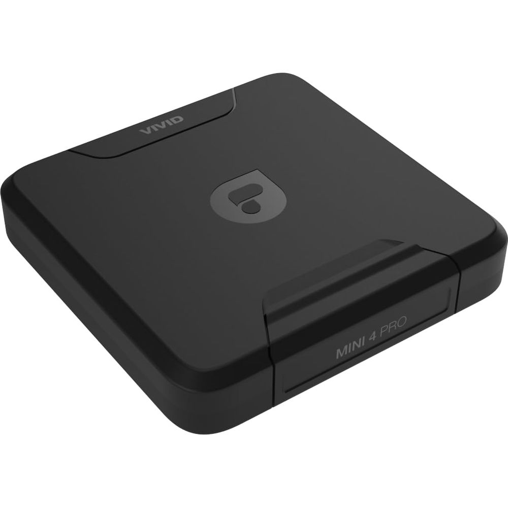 Czarny, prostokątny gadżet z oznaczeniem 'Vivid' i 'Mini 4 Pro'.
