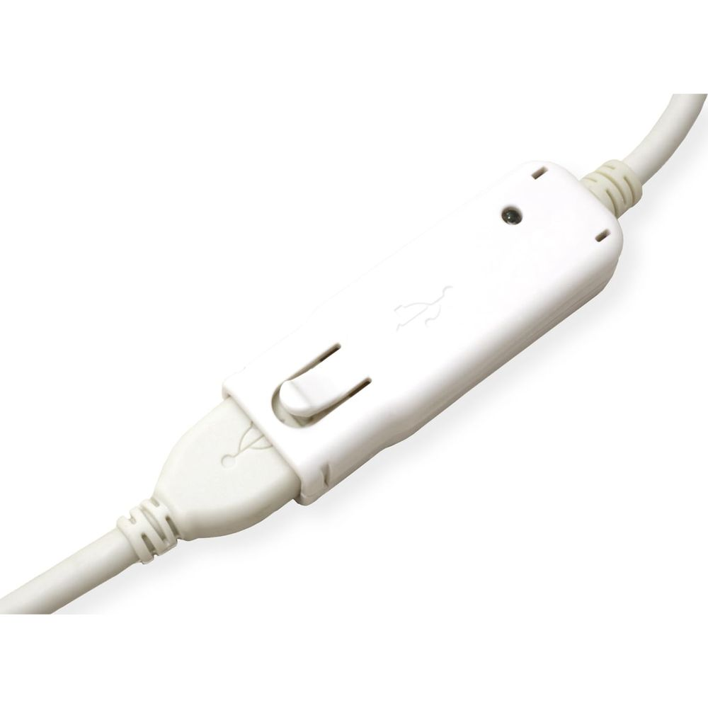 Un cavo USB bianco con interruttore e connettore USB.