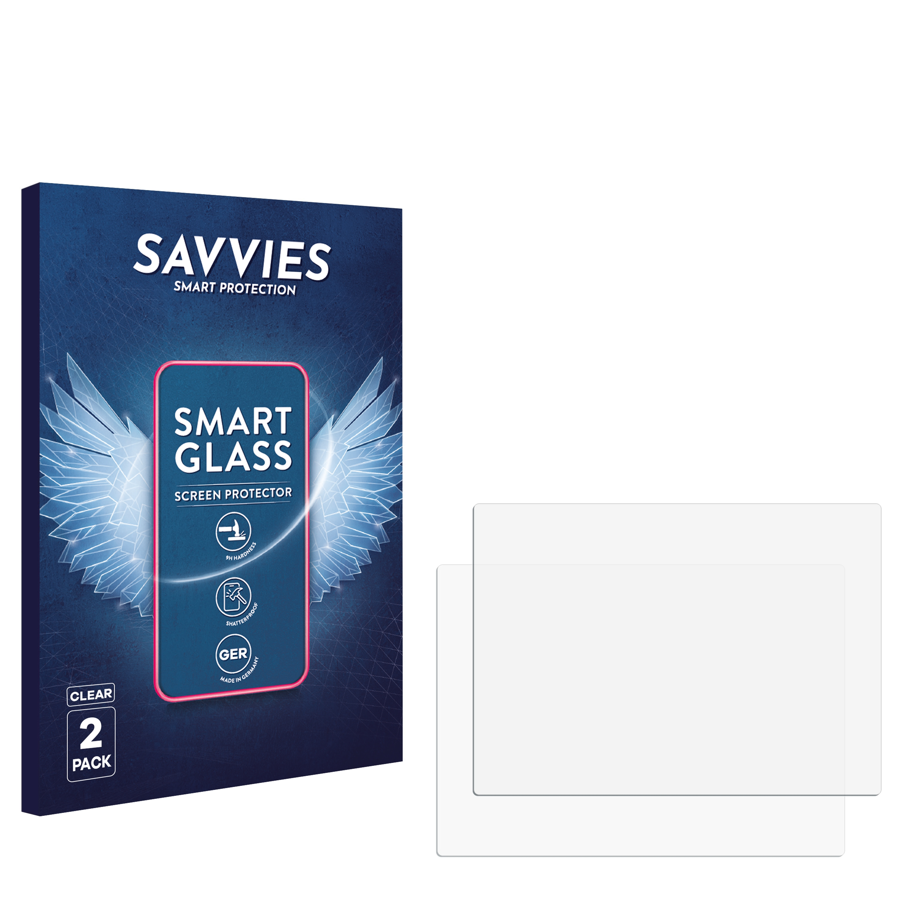 Verpackung mit zwei Savvies Smart Glass Displayschutzfolien.