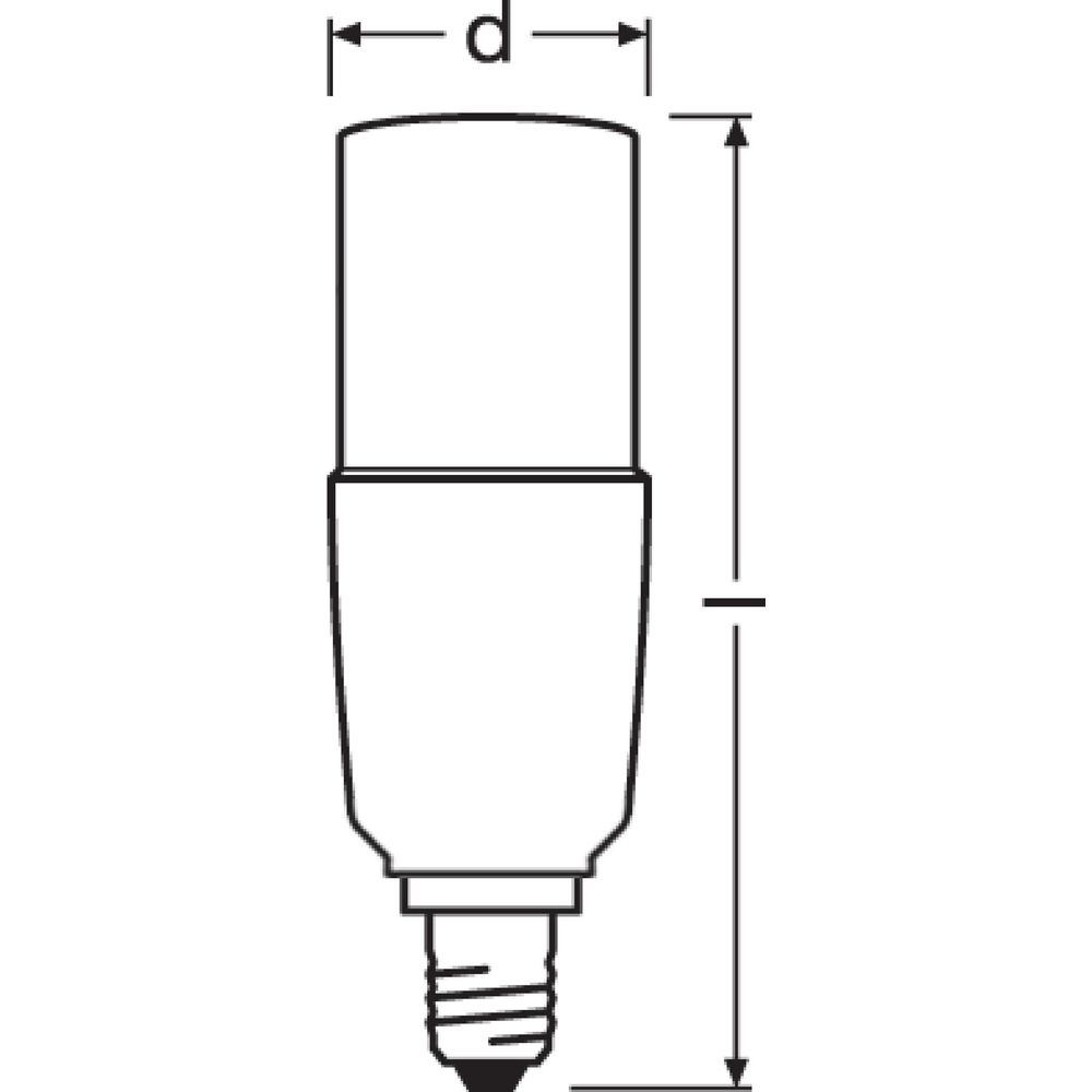 Rysunek techniczny żarówki z wymiarami długości i średnicy.