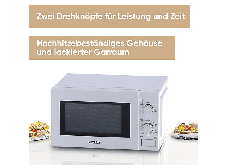 SEVERIN Mikrowelle, Mikrowellengerät zum Auftauen und Erhitzen, Mikrowelle mit Drehteller für