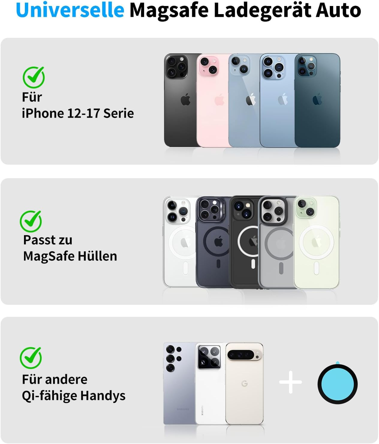 iPhone 12-17 Serie, MagSafe Hüllen und Qi-fähige Handys.