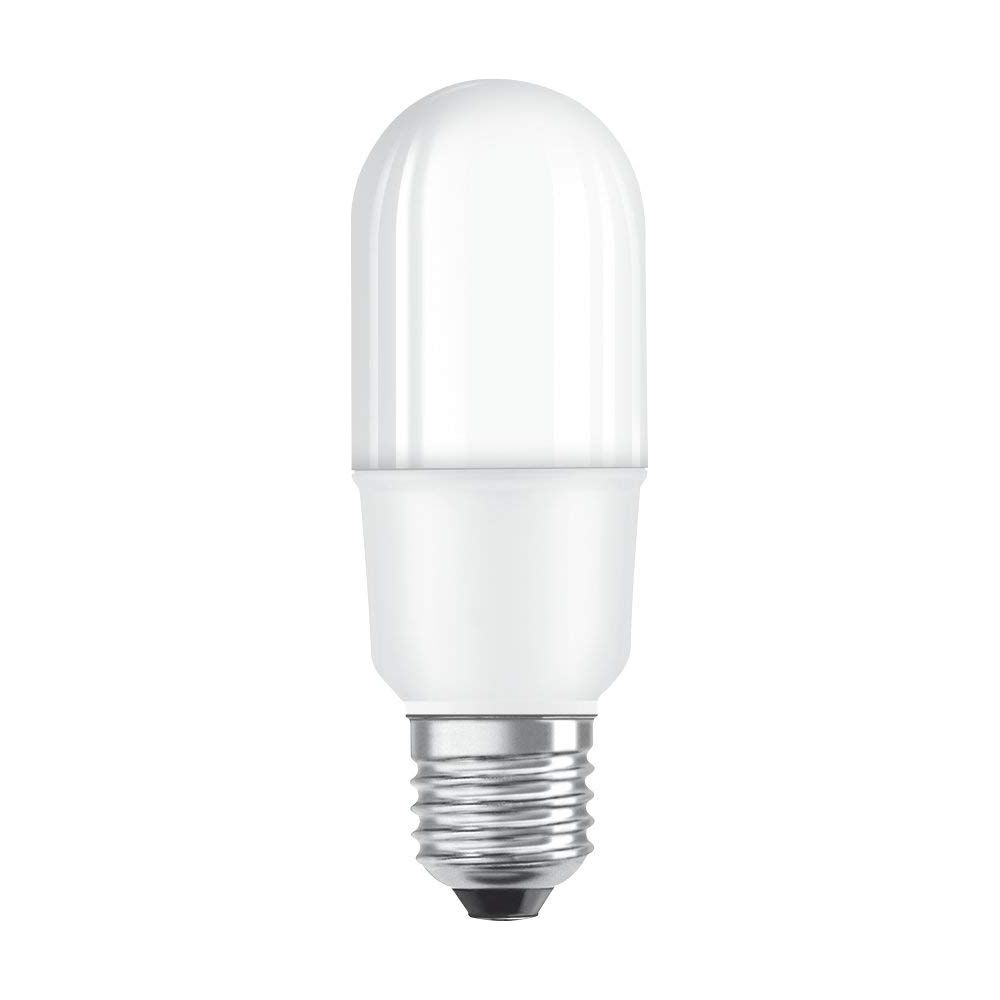 Una lampadina LED bianca con base a vite, isolata su sfondo bianco.