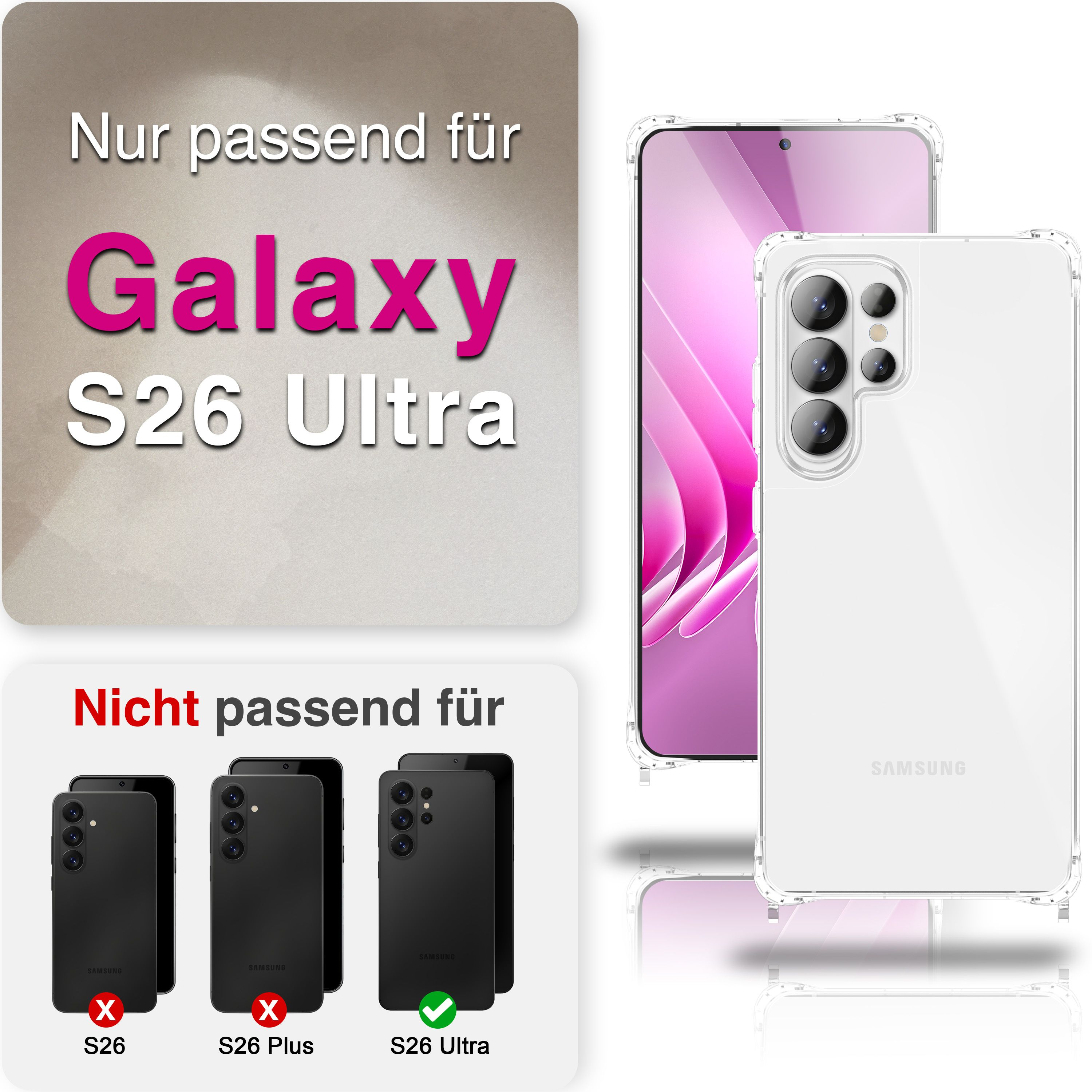 Transparente Hülle für Samsung Galaxy S26 Ultra; S26/Plus nicht passend.