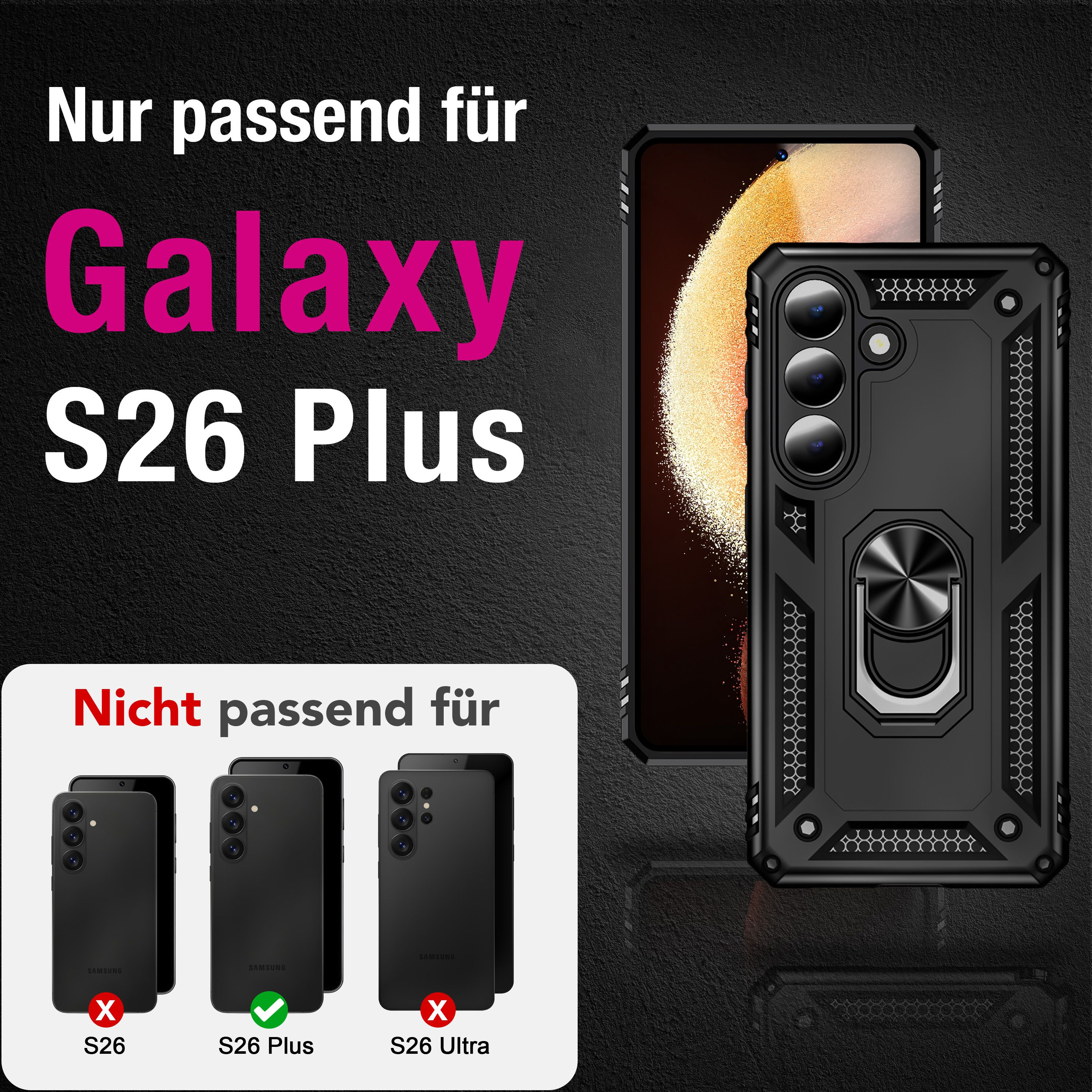 Schwarze Hülle für Samsung Galaxy S26 Plus. Nicht für S26/Ultra.
