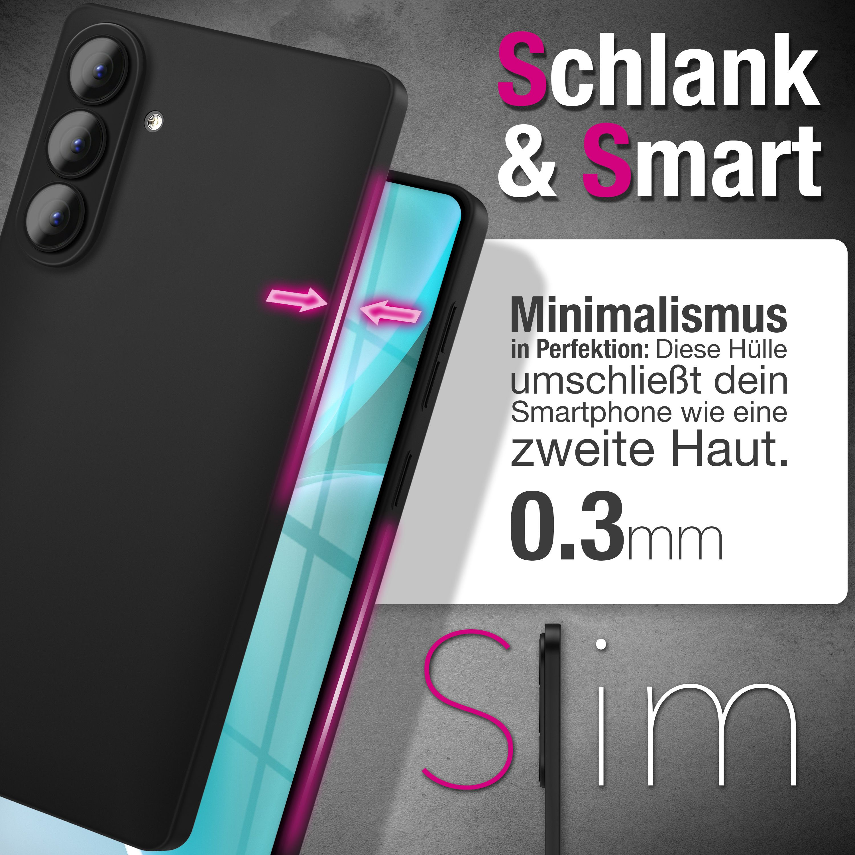 Schlanke Hülle für Smartphones, 0.3mm dick. Minimalismus in Perfektion.