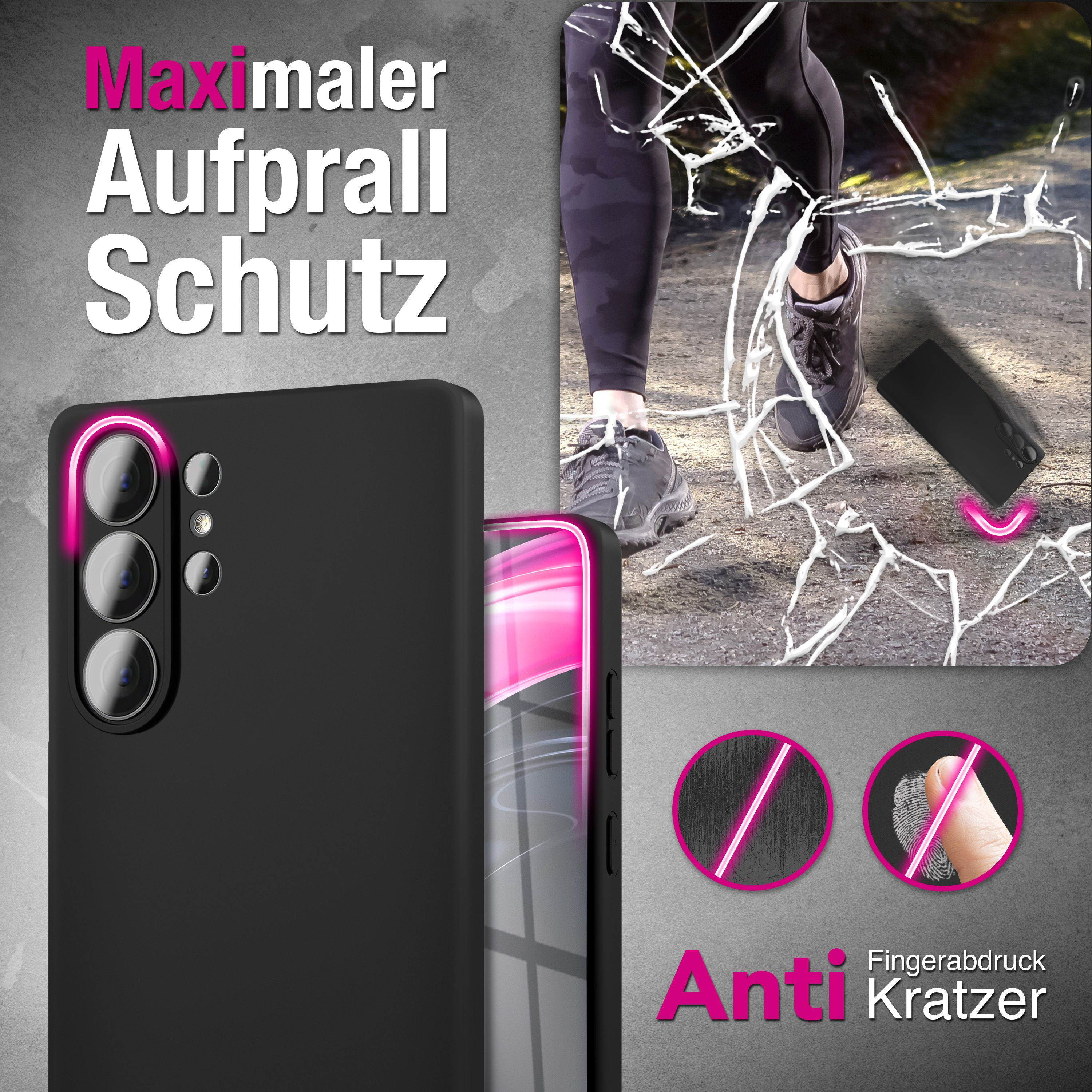 Schwarzes Handycase mit Kamera, schützt vor Stürzen und Kratzern.
