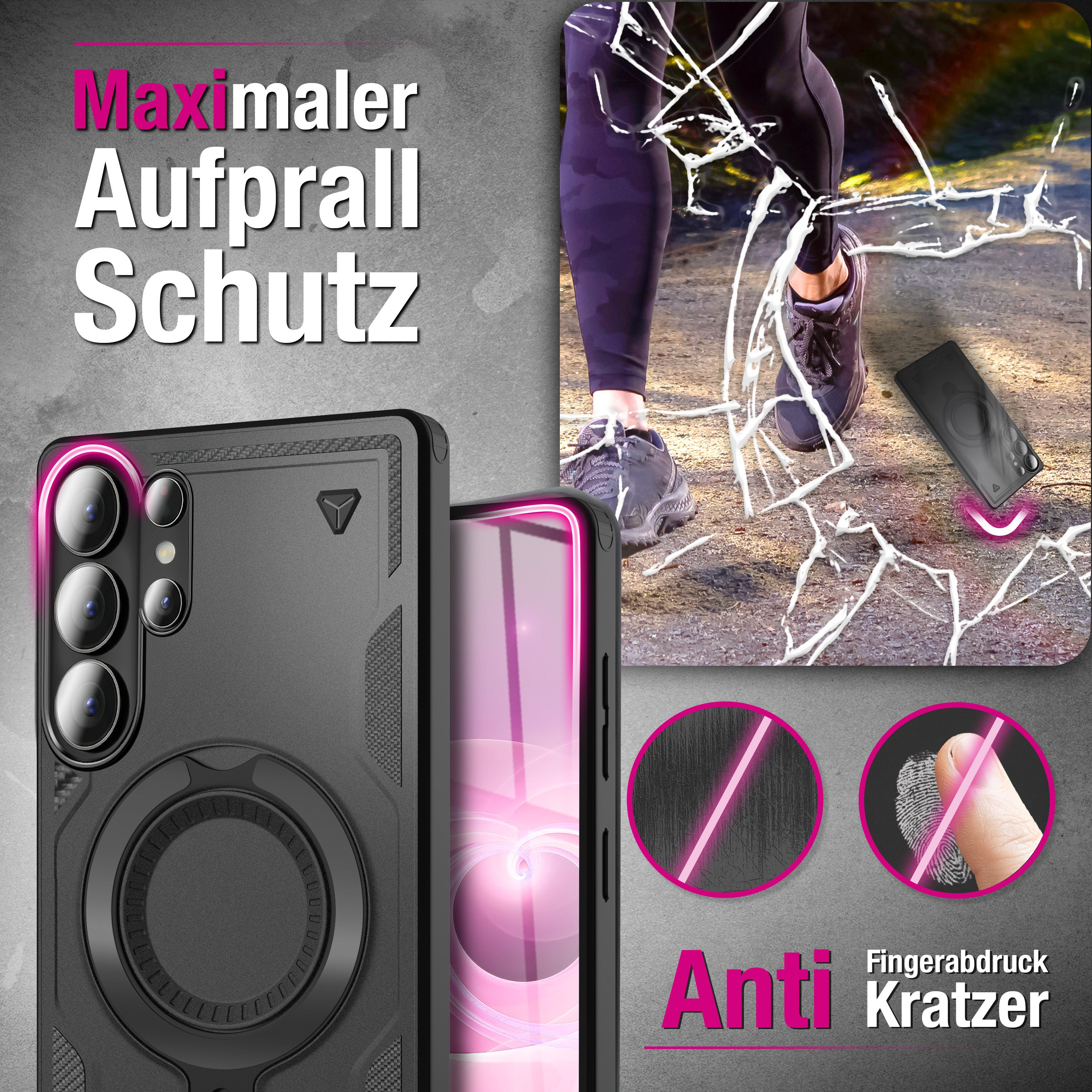 Schwarzes Handy-Case mit maximalem Aufprallschutz und Fingerabdruckresistenz.