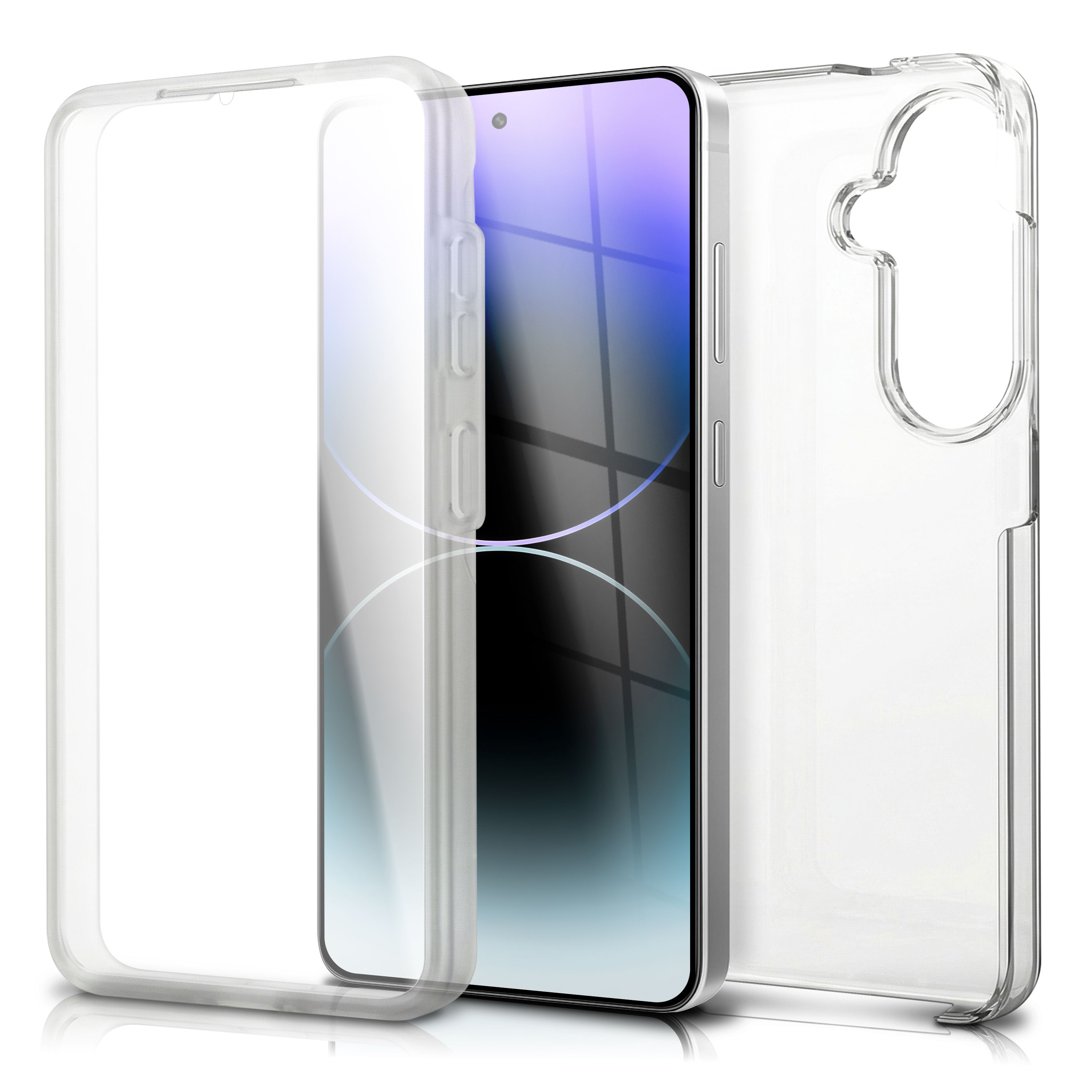 Ein durchsichtiges Handyhülle-Set mit einem Handy in der Mitte.