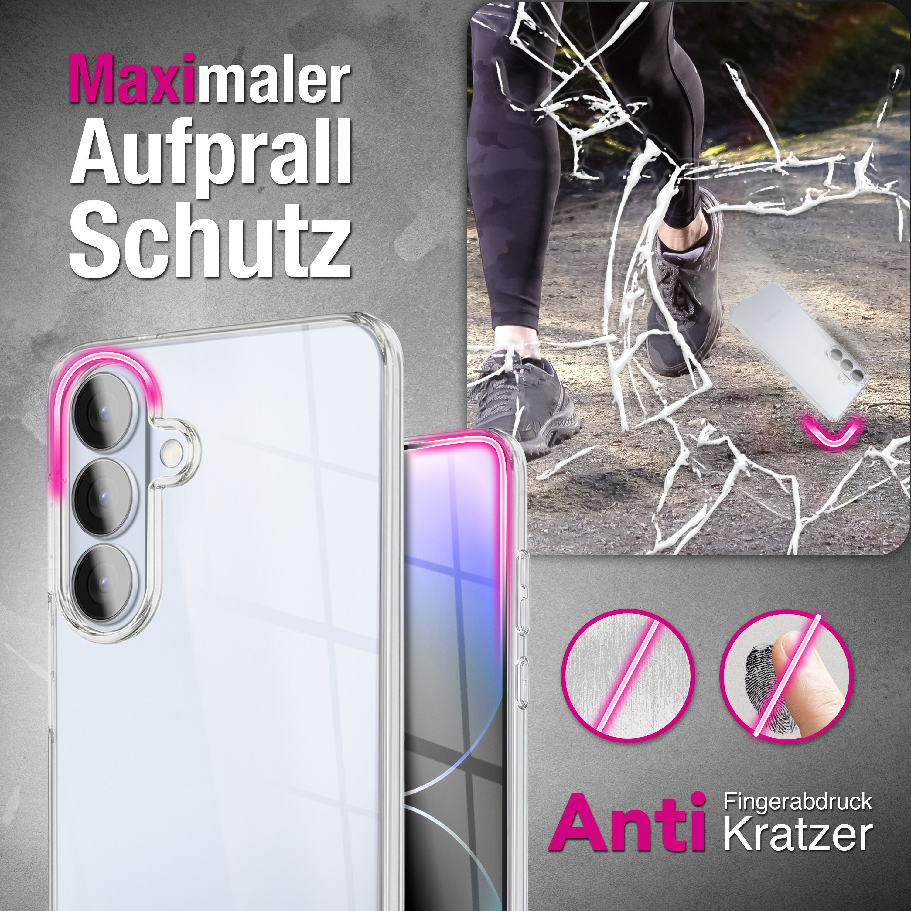 Klarer Handyschutz mit Kamera, der vor Stürzen und Kratzern schützt.