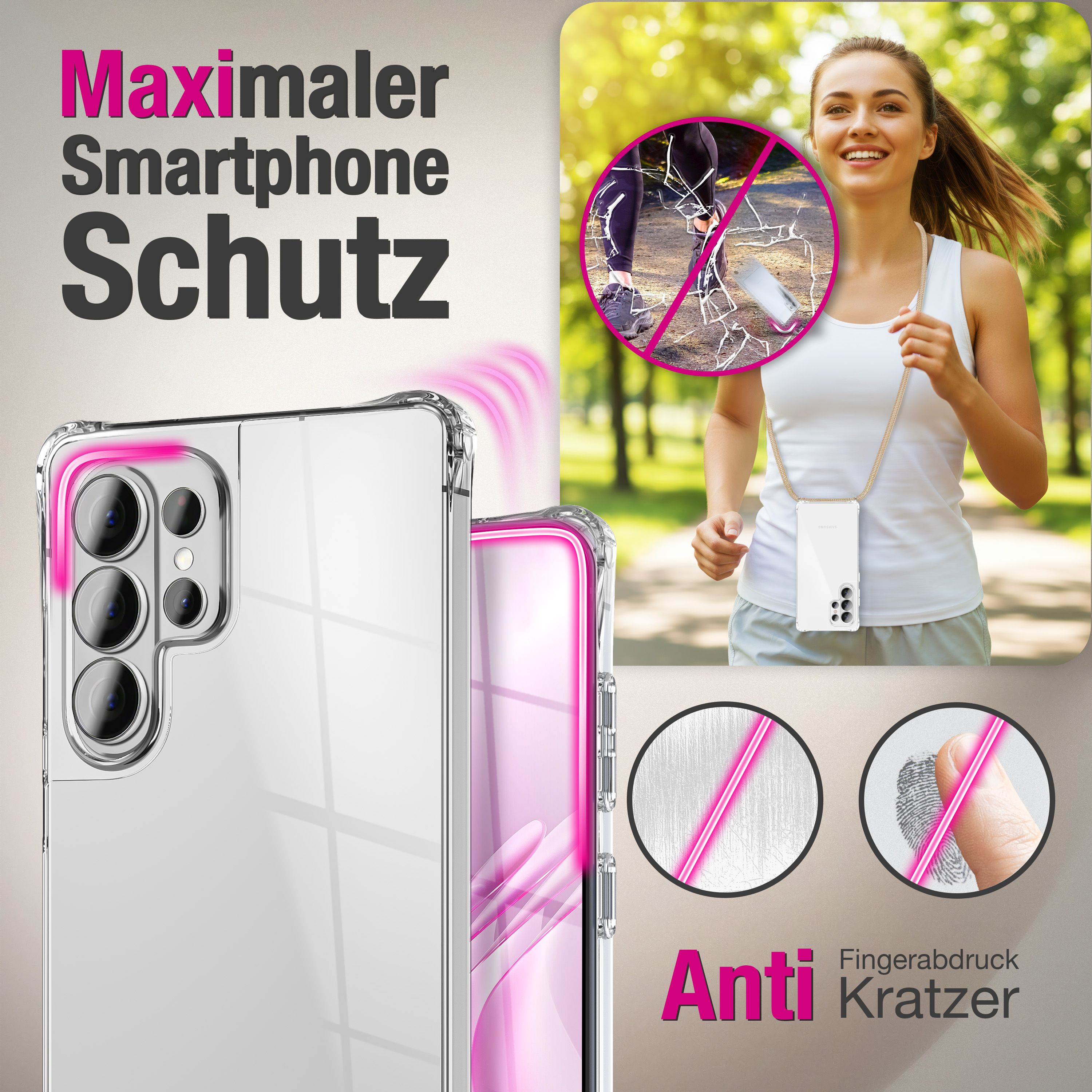 Ein Mann läuft im Freien. Ein Smartphone-Schutz ist zu sehen.