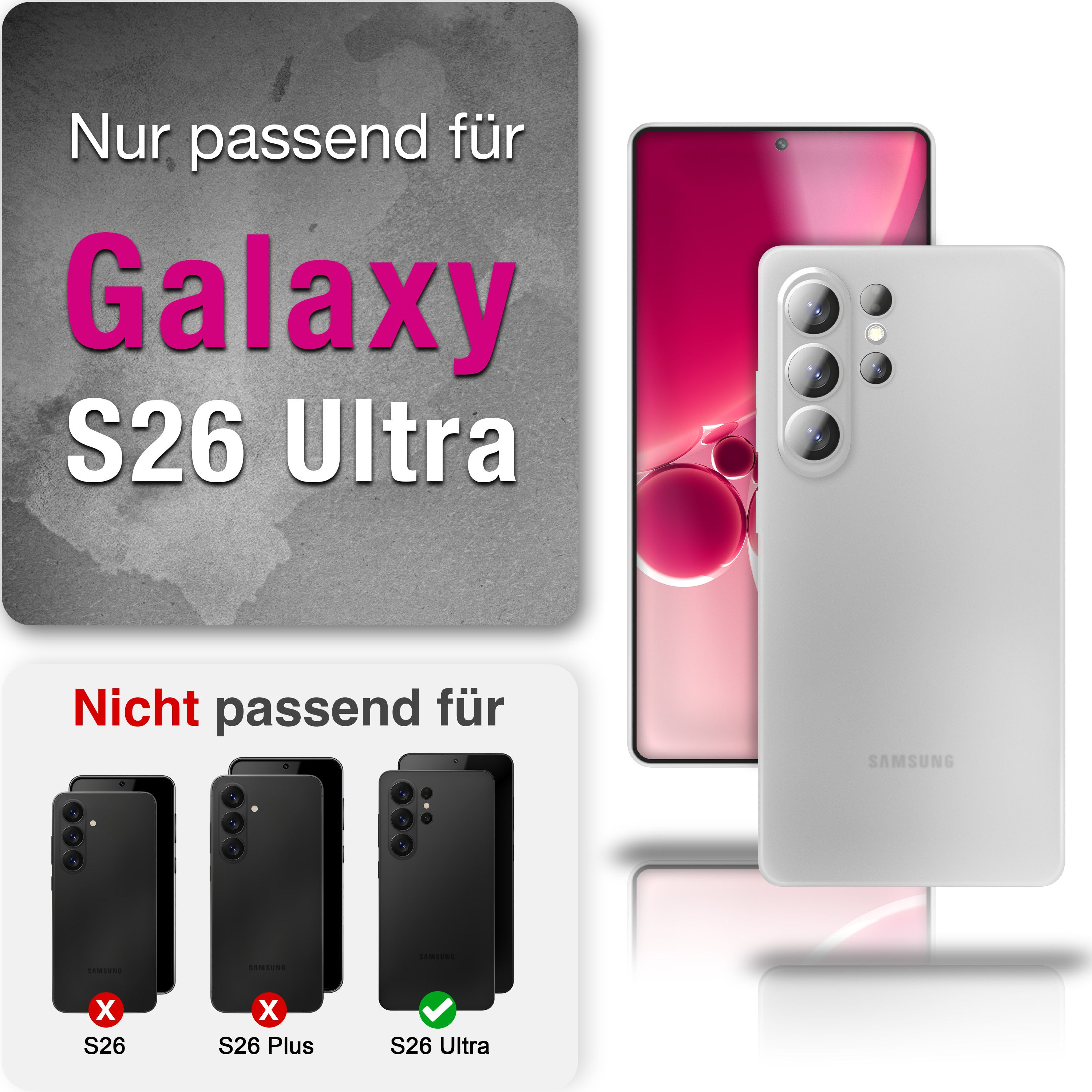 Nur für Galaxy S26 Ultra. Nicht für S26/S26 Plus. Weißes und rotes Handy.