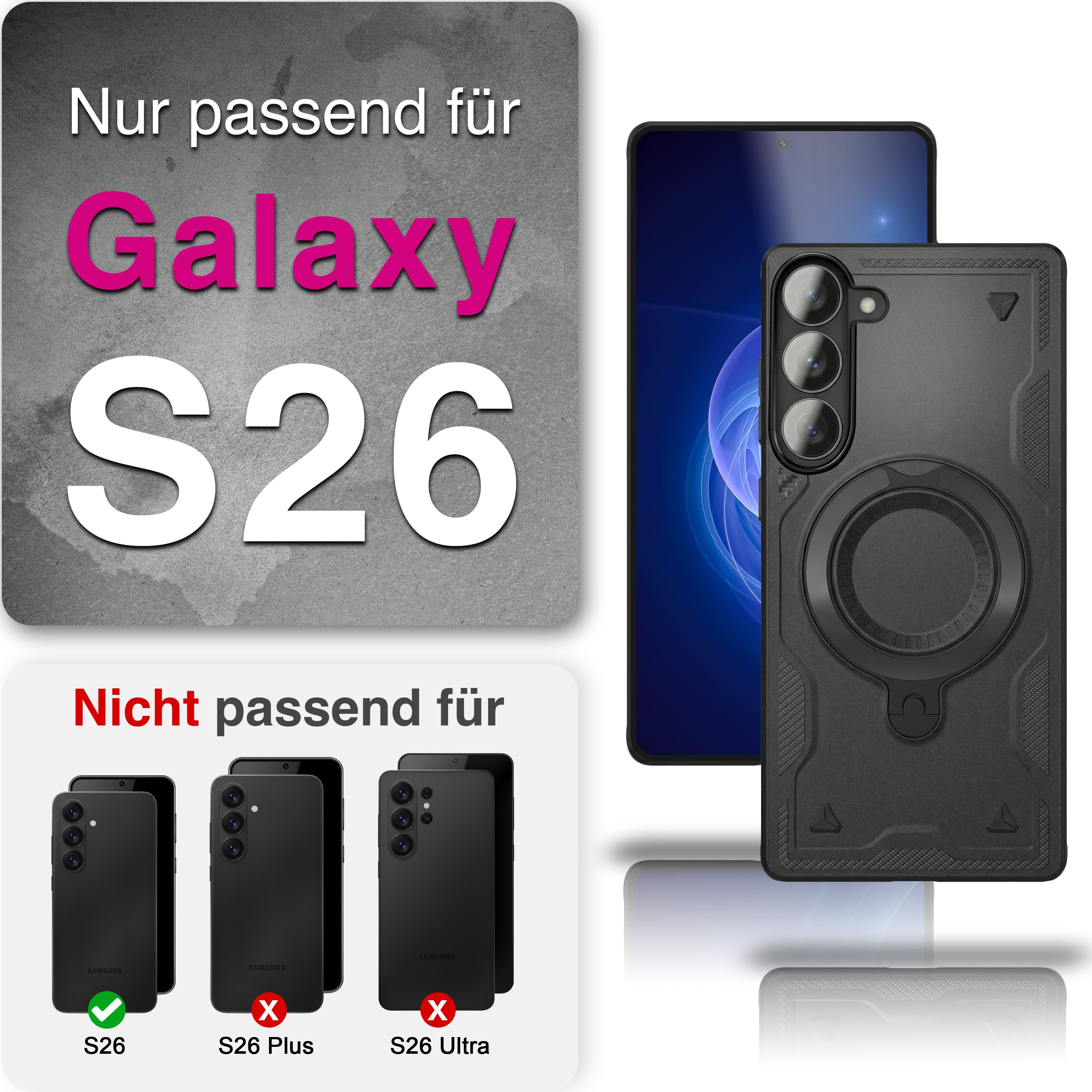 Schwarze Hülle für Samsung Galaxy S26. Nicht für S26 Plus/Ultra.