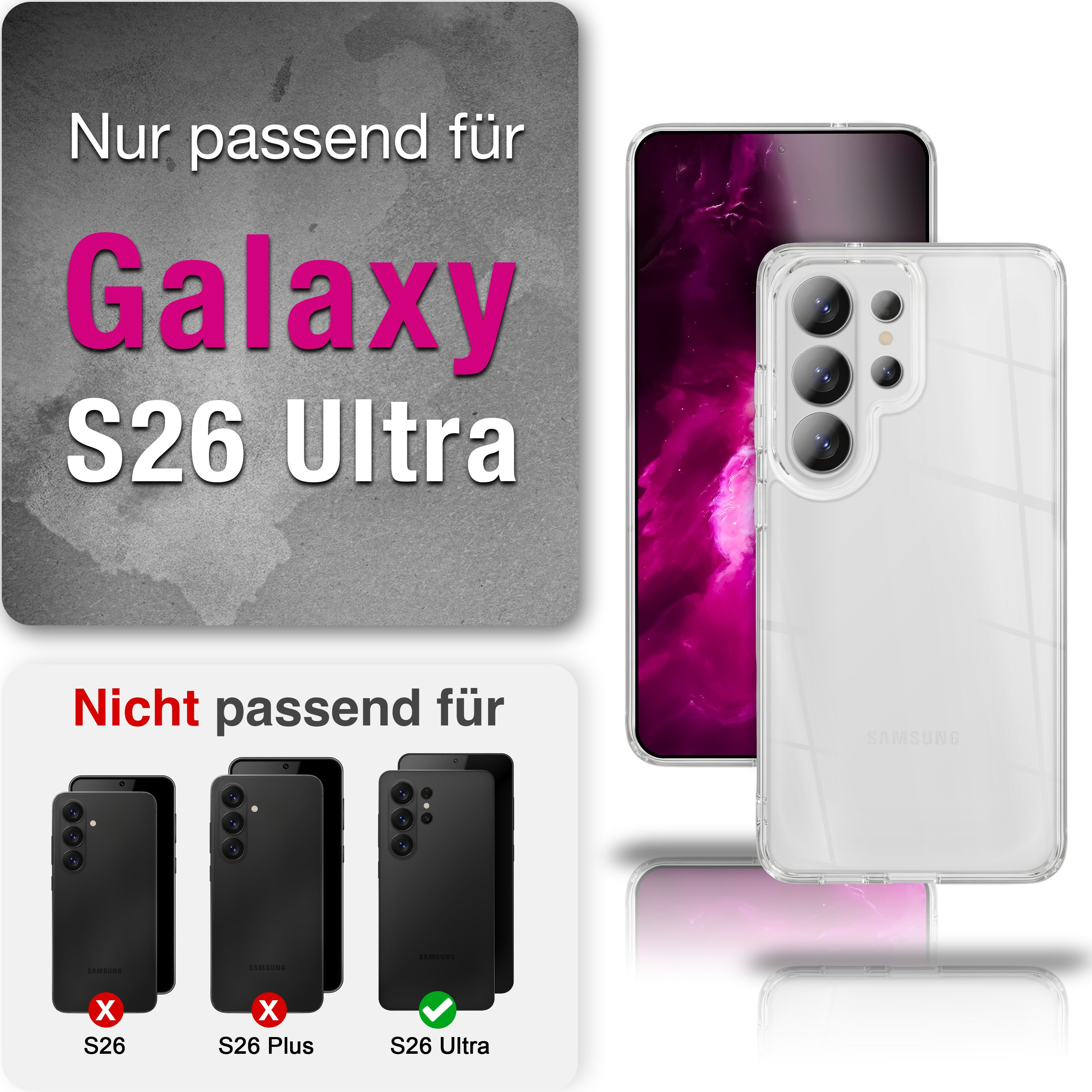Funda transparente para Samsung Galaxy S26 Ultra; no para S26/S26 Plus.