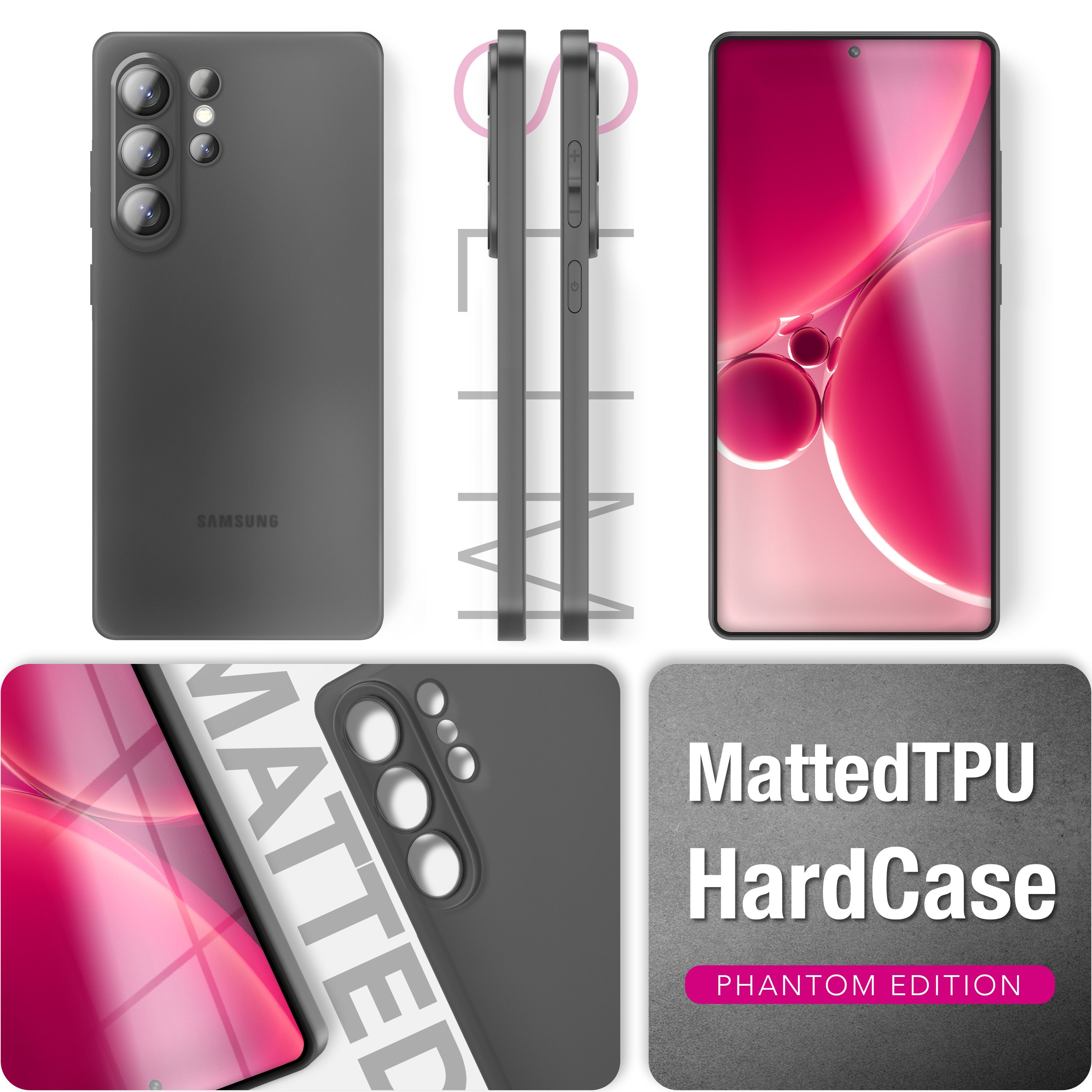 Graues Smartphone mit drei Kameras. Mattes TPU Hard Case.