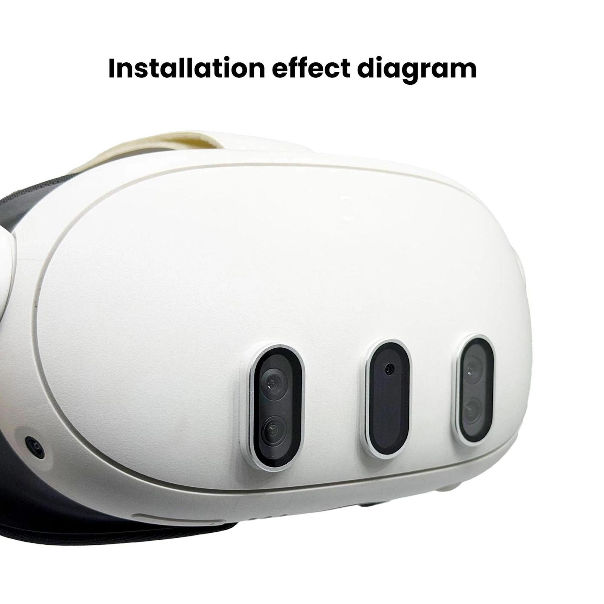 Eine weiße VR-Brille mit drei Kameras auf der Vorderseite.
