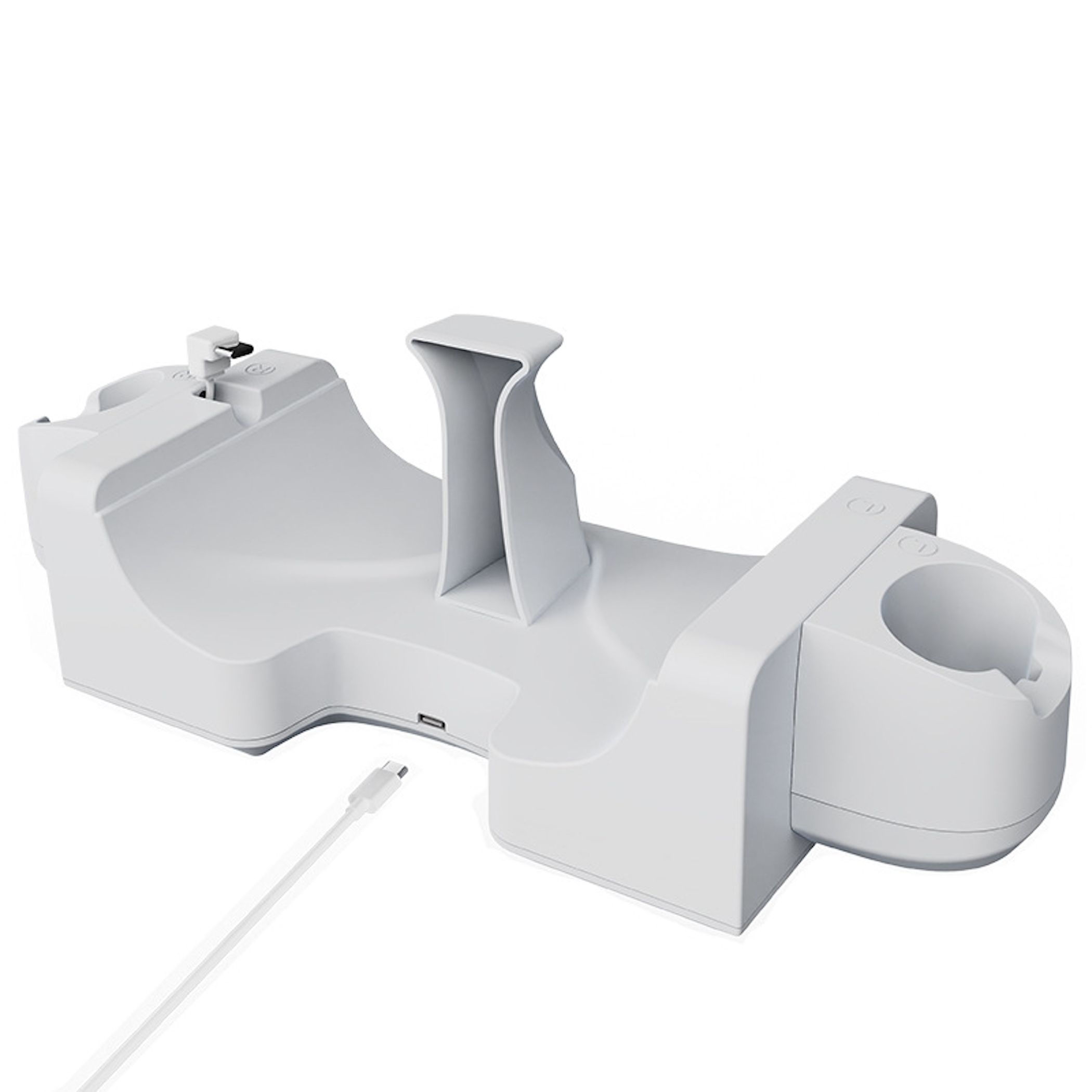 Ein weißes Ladegerät für Controller mit USB-Kabel.